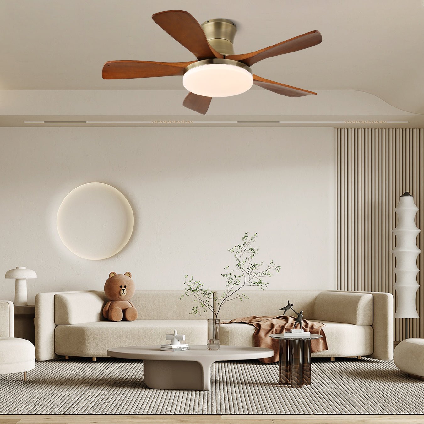 Brevo Ceiling Fan with Lighting – Natural Wooden Blades & Stylish Lighting | Sansoti