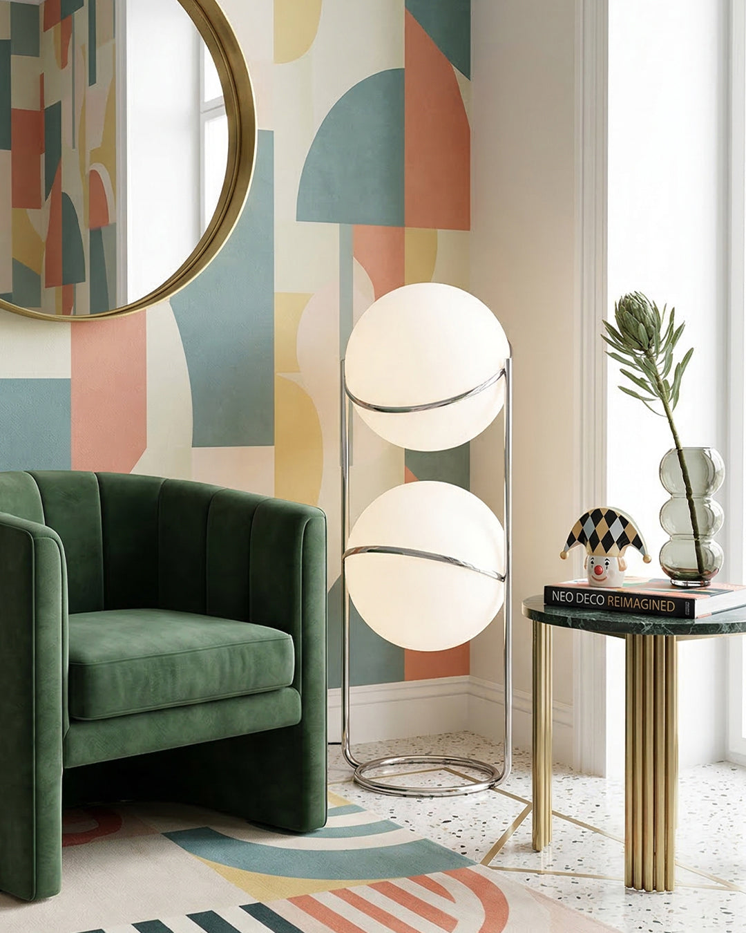 Moderne Vloerlamp met Chroomafwerking en Acrylbollen – Sfeervolle Verlichting voor Woonkamer en Slaapkamer | Sansoti
