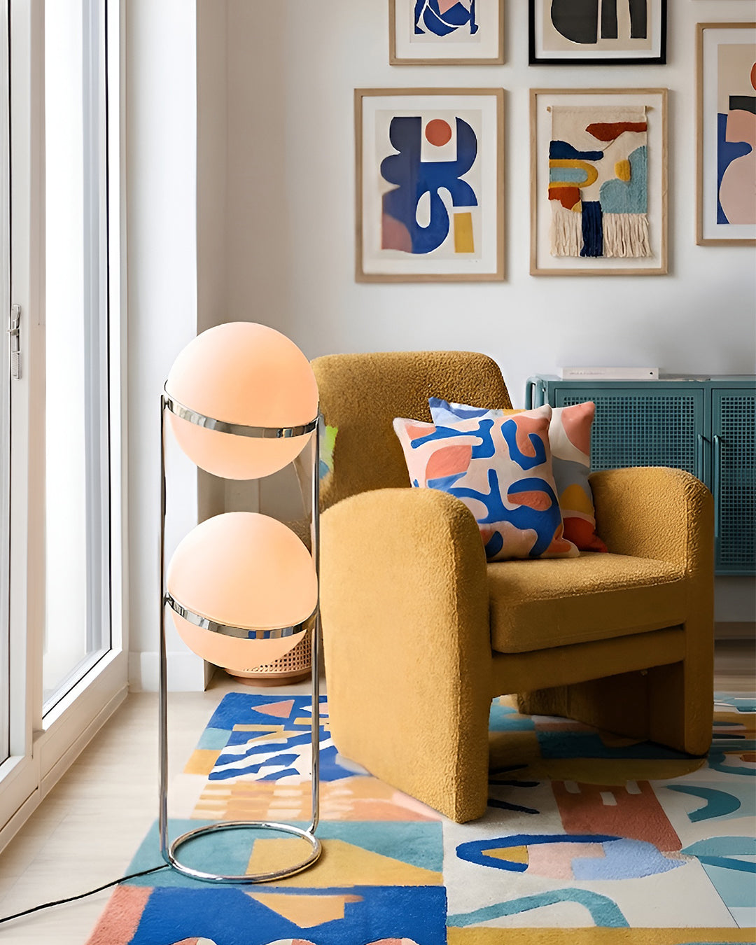 Moderne Vloerlamp met Chroomafwerking en Acrylbollen – Sfeervolle Verlichting voor Woonkamer en Slaapkamer | Sansoti