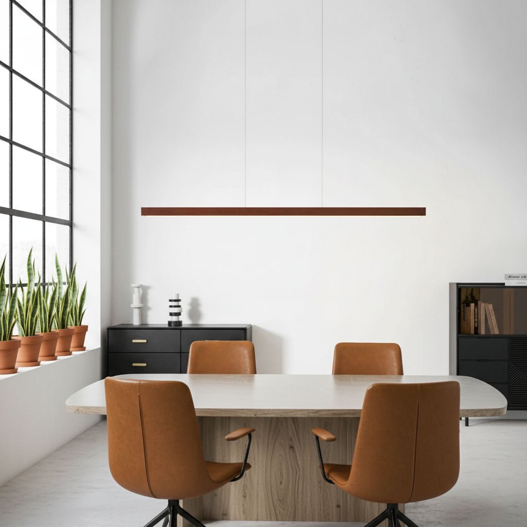 LED Hängelampe Holz Linear Warmes Licht Esstisch Kochinsel Minimalistisch Japandi Design Verstellbares Kabel Balkenlampe | Restfield