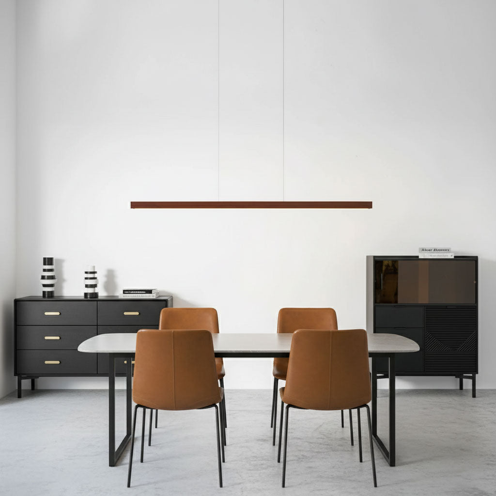 LED Hängelampe Holz Linear Warmes Licht Esstisch Kochinsel Minimalistisch Japandi Design Verstellbares Kabel Balkenlampe | Restfield