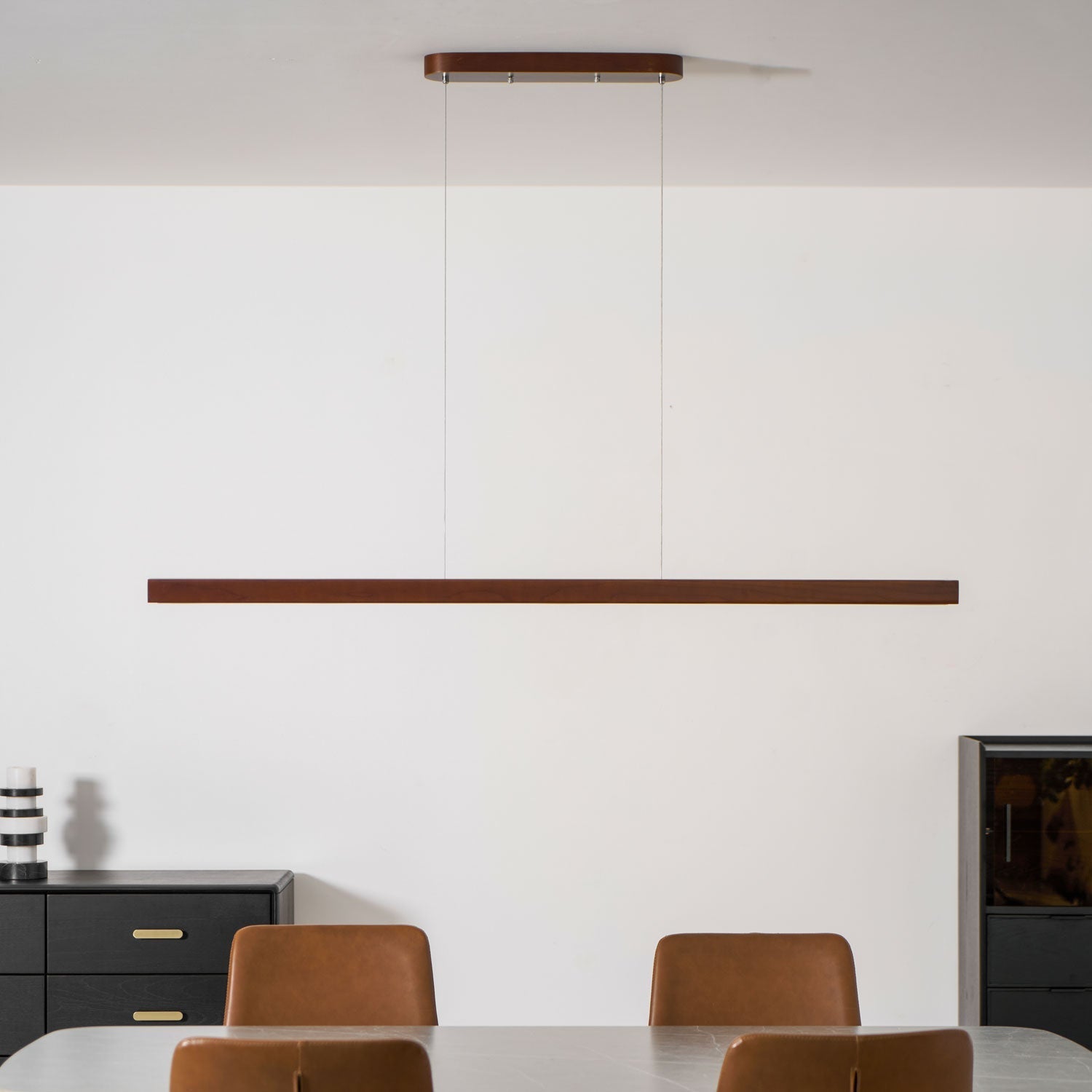 LED Hängelampe Holz Linear Warmes Licht Esstisch Kochinsel Minimalistisch Japandi Design Verstellbares Kabel Balkenlampe | Restfield