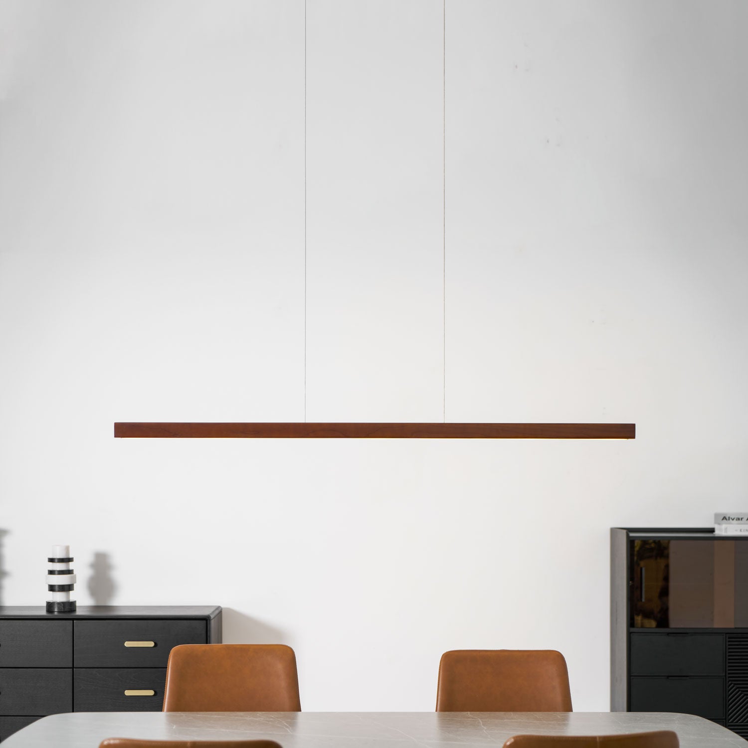 LED Hängelampe Holz Linear Warmes Licht Esstisch Kochinsel Minimalistisch Japandi Design Verstellbares Kabel Balkenlampe | Restfield
