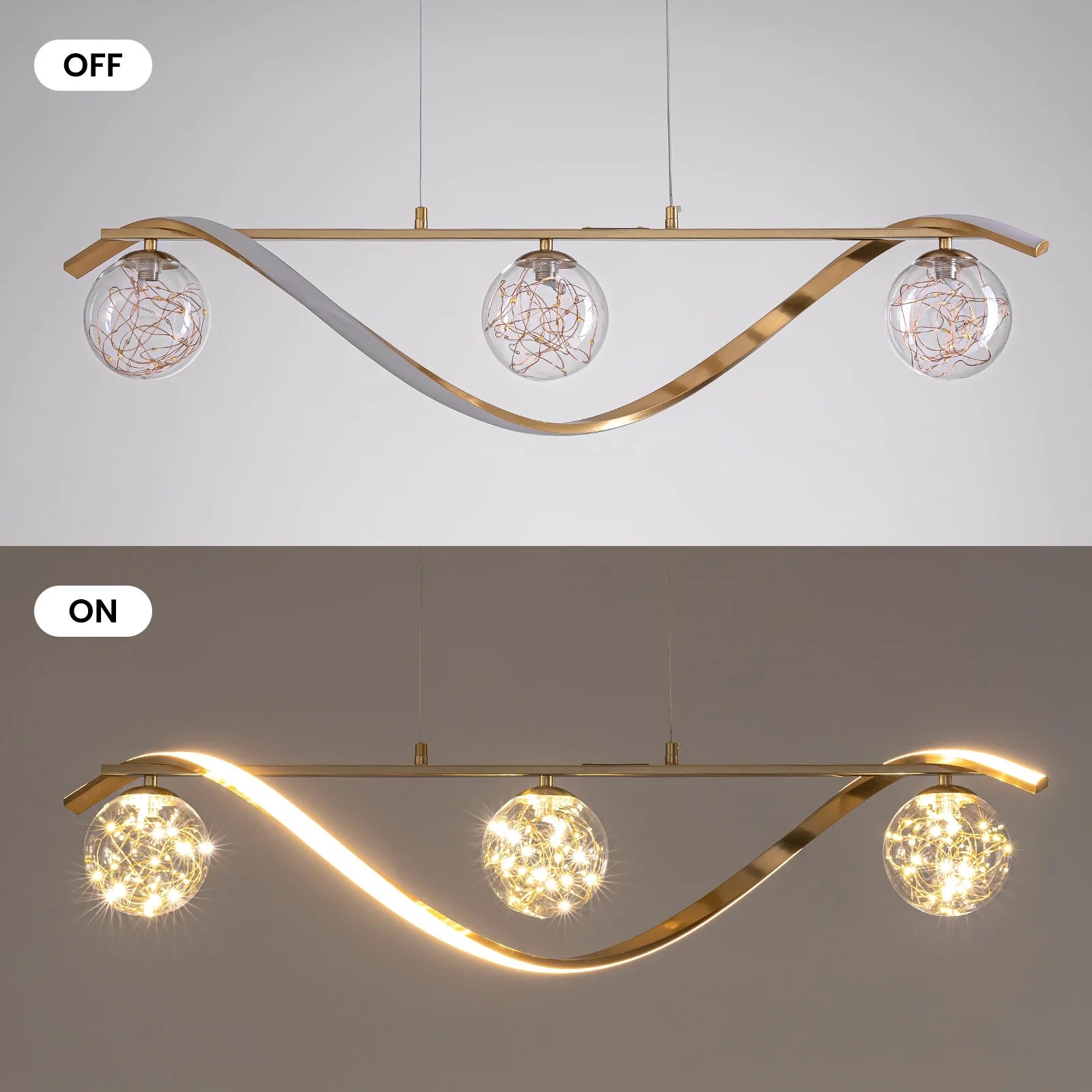 Hängeleuchte Linear Glaskugeln LED-Streifen Gold Chrom 100cm Esszimmer Kücheninsel Modern | Restfield