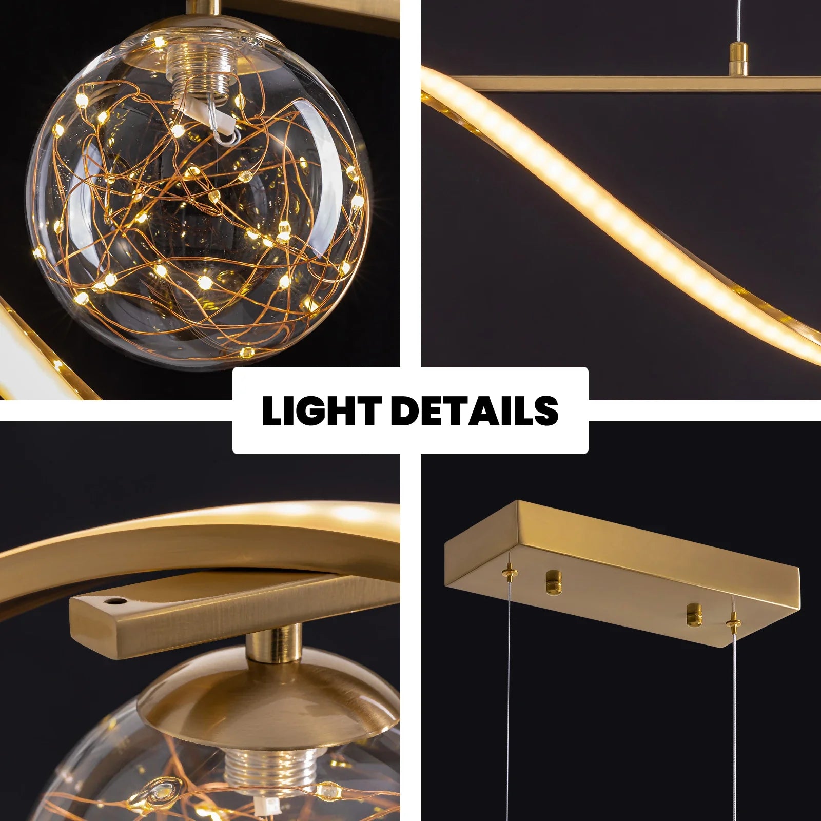 Hängeleuchte Linear Glaskugeln LED-Streifen Gold Chrom 100cm Esszimmer Kücheninsel Modern | Restfield