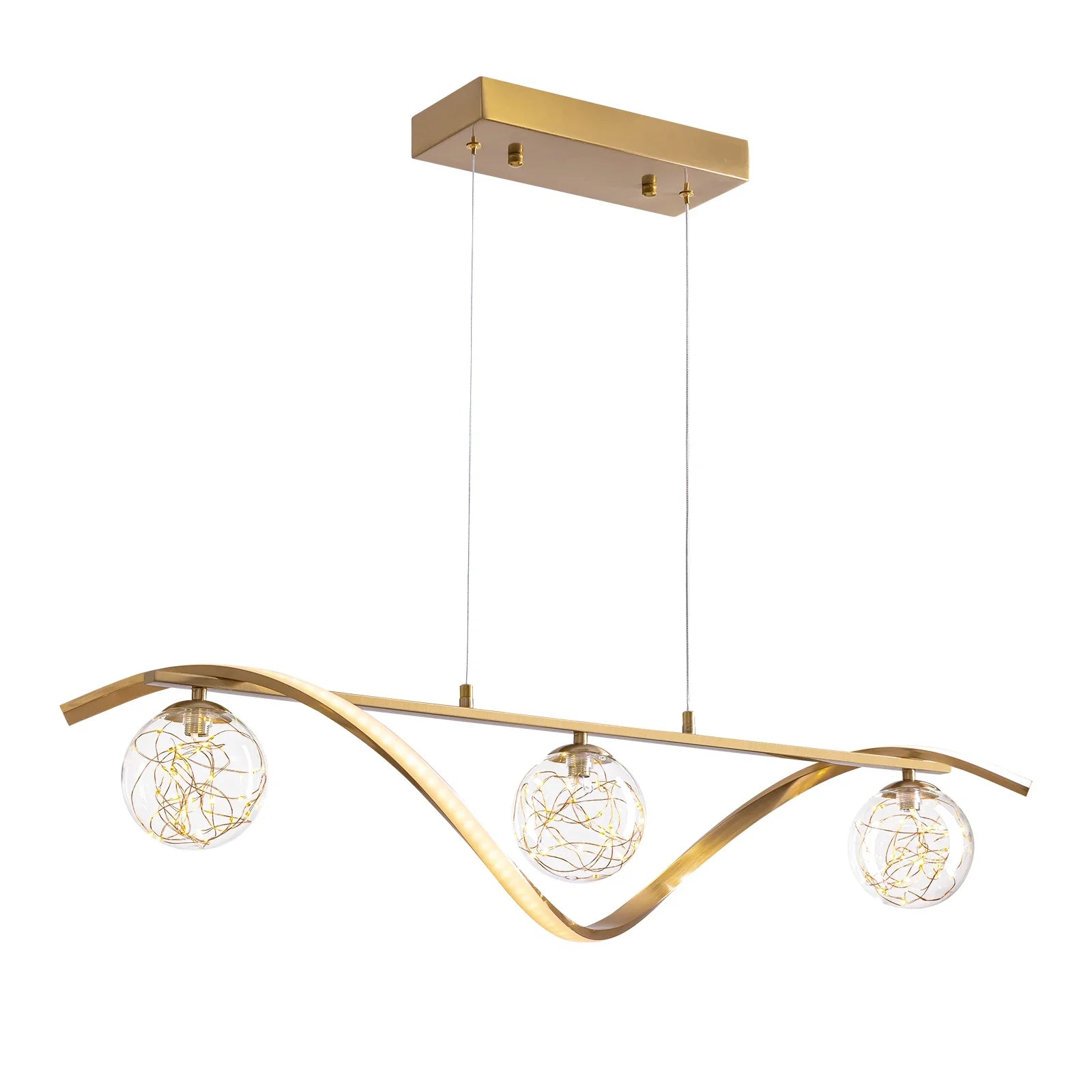 Hängeleuchte Linear Glaskugeln LED-Streifen Gold Chrom 100cm Esszimmer Kücheninsel Modern | Restfield
