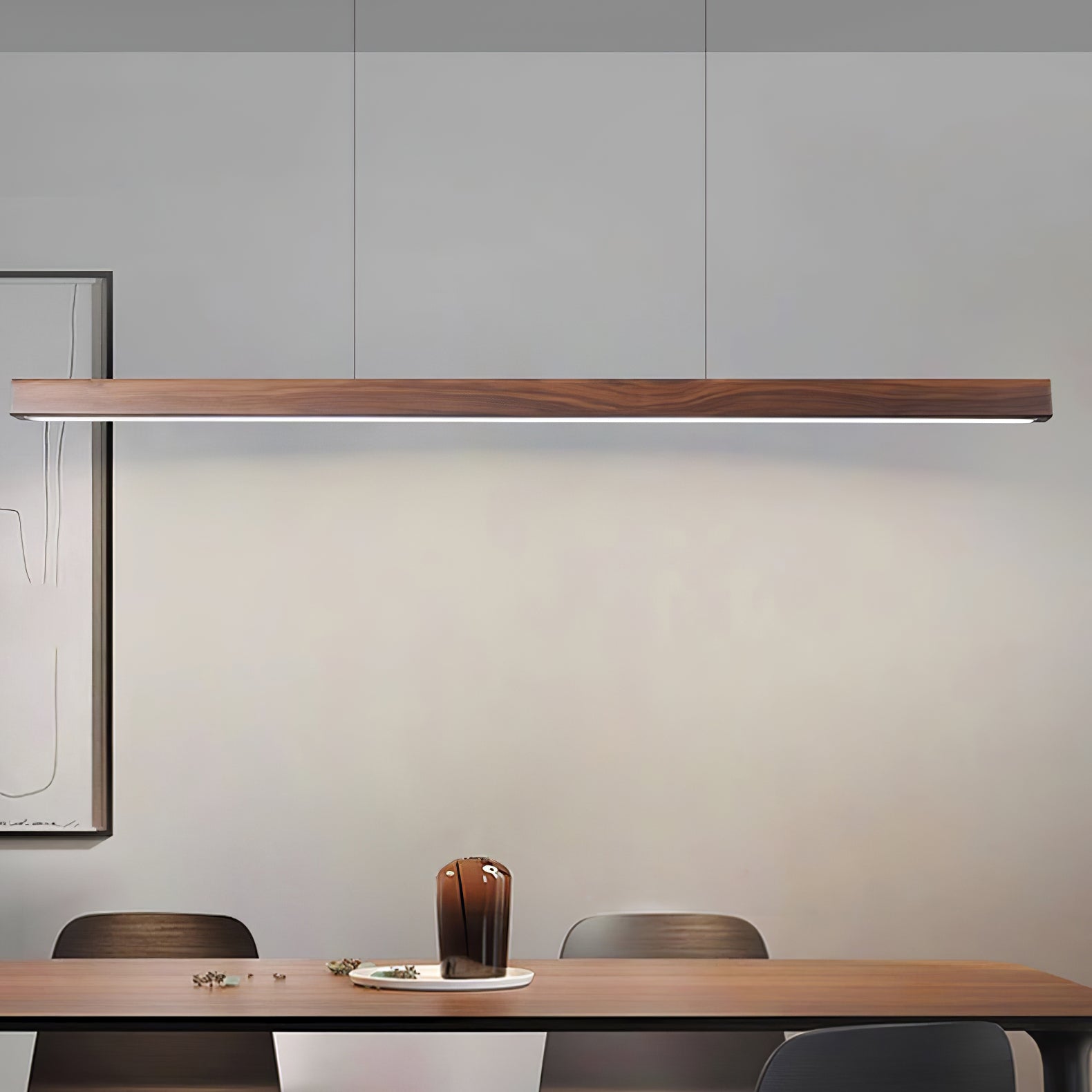 LED Hängelampe Holz Linear Warmes Licht Esstisch Kochinsel Minimalistisch Japandi Design Verstellbares Kabel Balkenlampe | Restfield