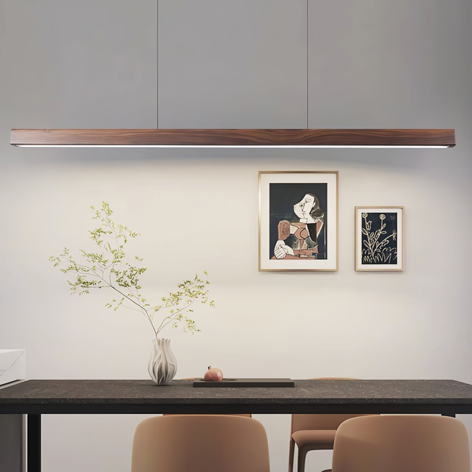LED Hängelampe Holz Linear Warmes Licht Esstisch Kochinsel Minimalistisch Japandi Design Verstellbares Kabel Balkenlampe | Restfield