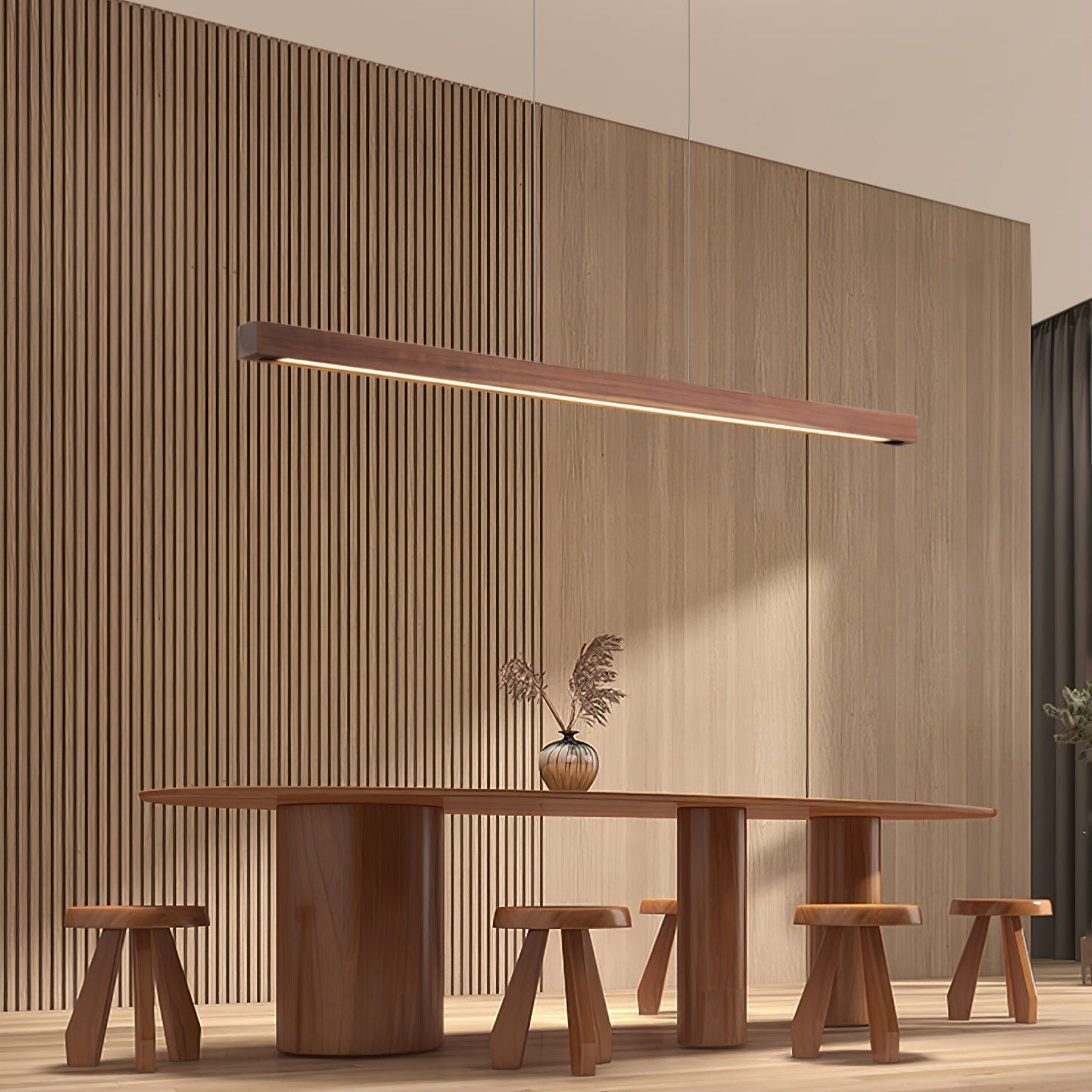 LED Hängelampe Holz Linear Warmes Licht Esstisch Kochinsel Minimalistisch Japandi Design Verstellbares Kabel Balkenlampe | Restfield