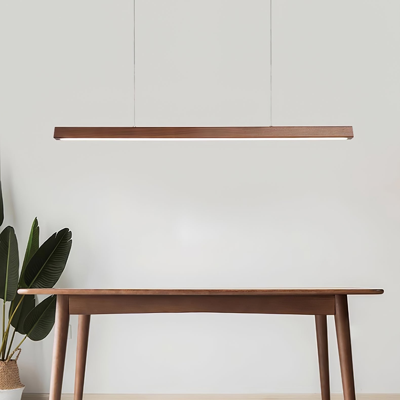 LED Hängelampe Holz Linear Warmes Licht Esstisch Kochinsel Minimalistisch Japandi Design Verstellbares Kabel Balkenlampe | Restfield