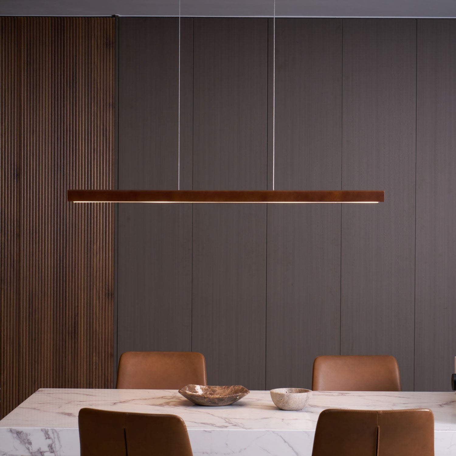 LED Hängelampe Holz Linear Warmes Licht Esstisch Kochinsel Minimalistisch Japandi Design Verstellbares Kabel Balkenlampe | Restfield