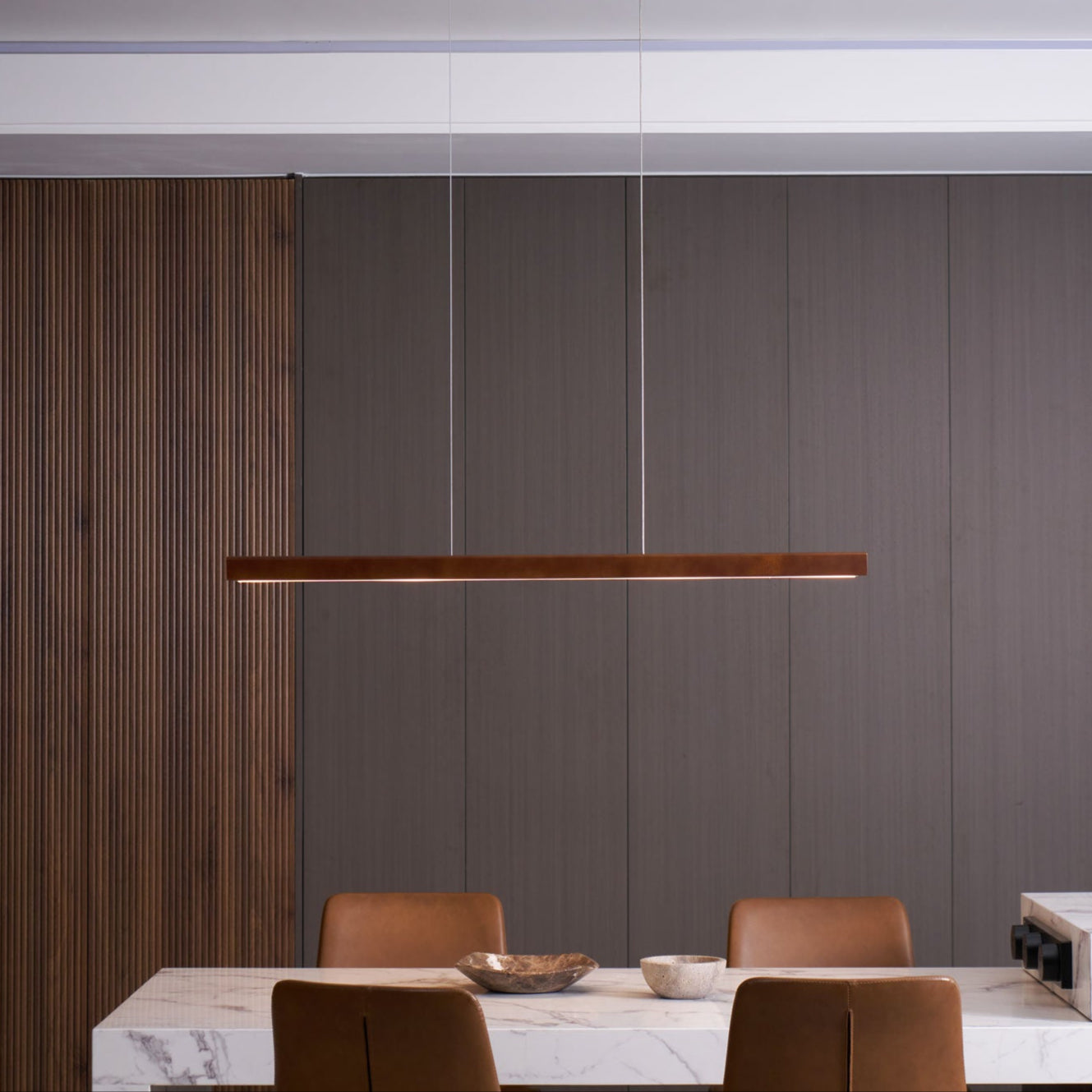 LED Hängelampe Holz Linear Warmes Licht Esstisch Kochinsel Minimalistisch Japandi Design Verstellbares Kabel Balkenlampe | Restfield