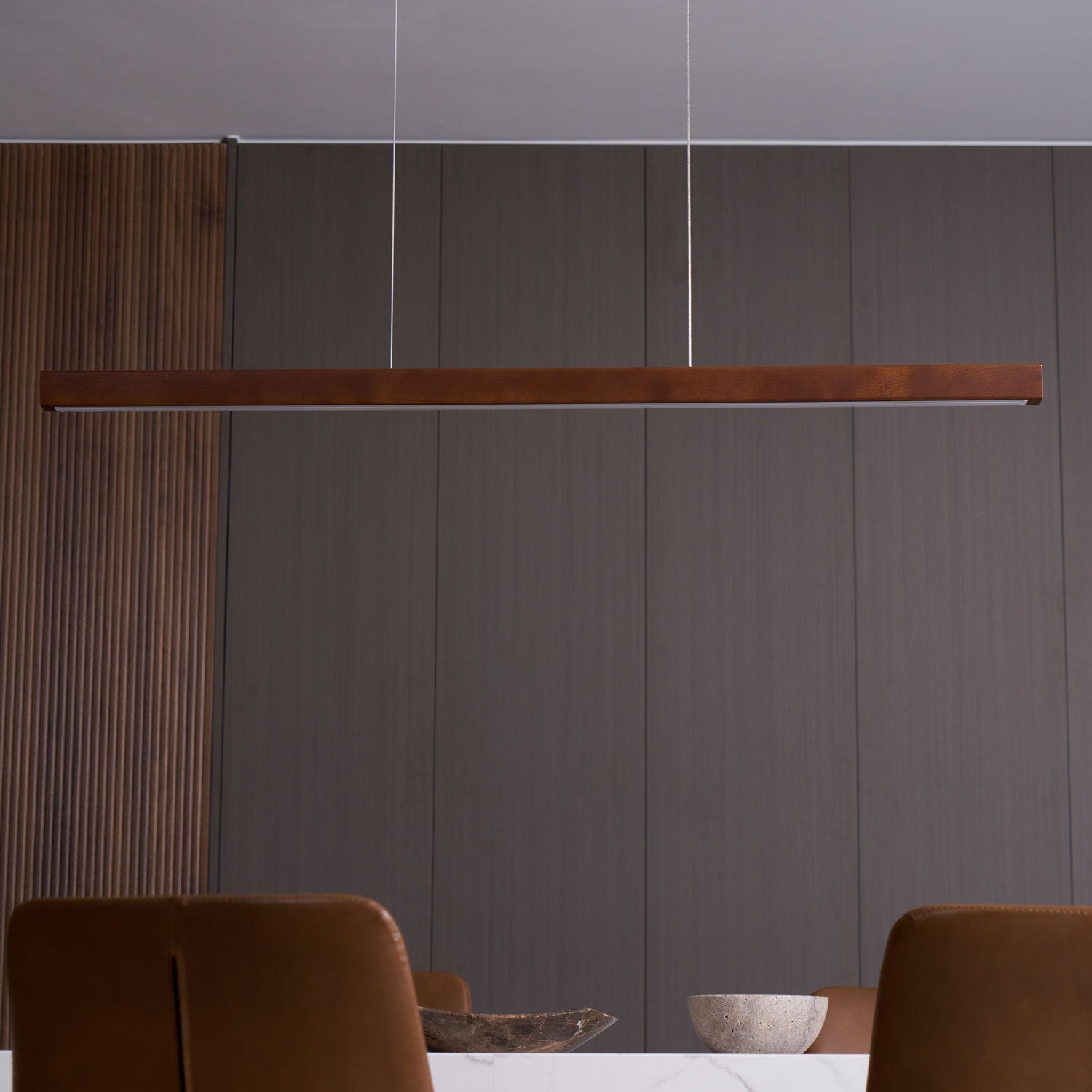 LED Hängelampe Holz Linear Warmes Licht Esstisch Kochinsel Minimalistisch Japandi Design Verstellbares Kabel Balkenlampe | Restfield