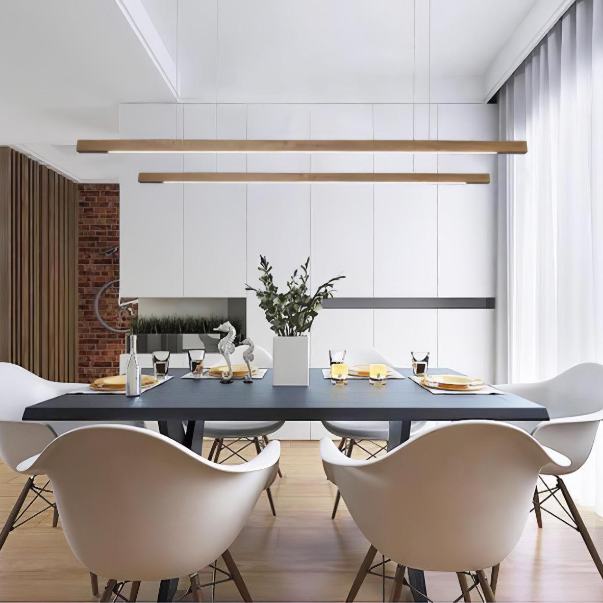 LED Hängelampe Holz Linear Warmes Licht Esstisch Kochinsel Minimalistisch Japandi Design Verstellbares Kabel Balkenlampe | Restfield
