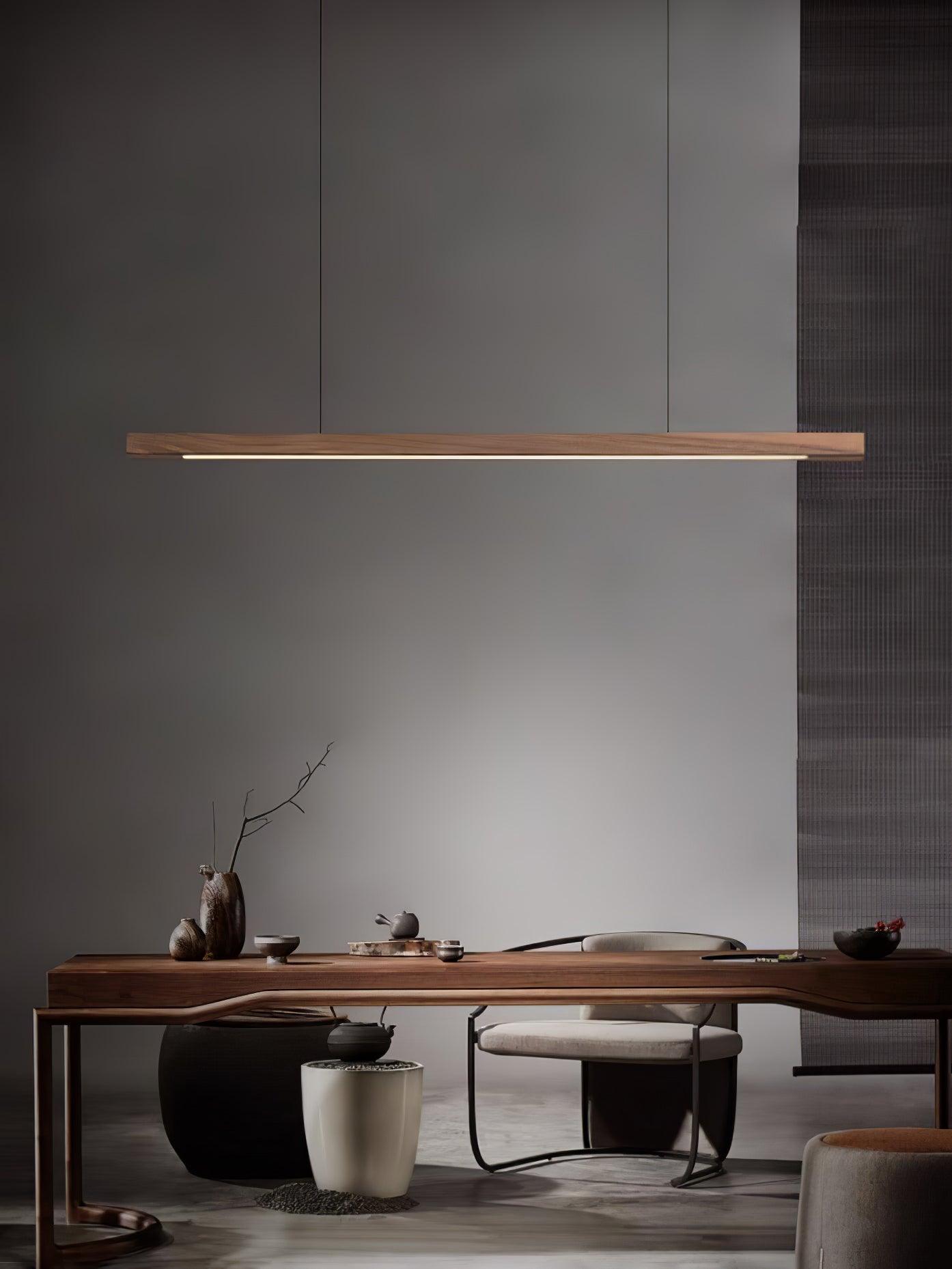 Lineaire Houten Hanglamp — Scandinavische LED Pendel met Verstelbare Hoogte | Sansoti