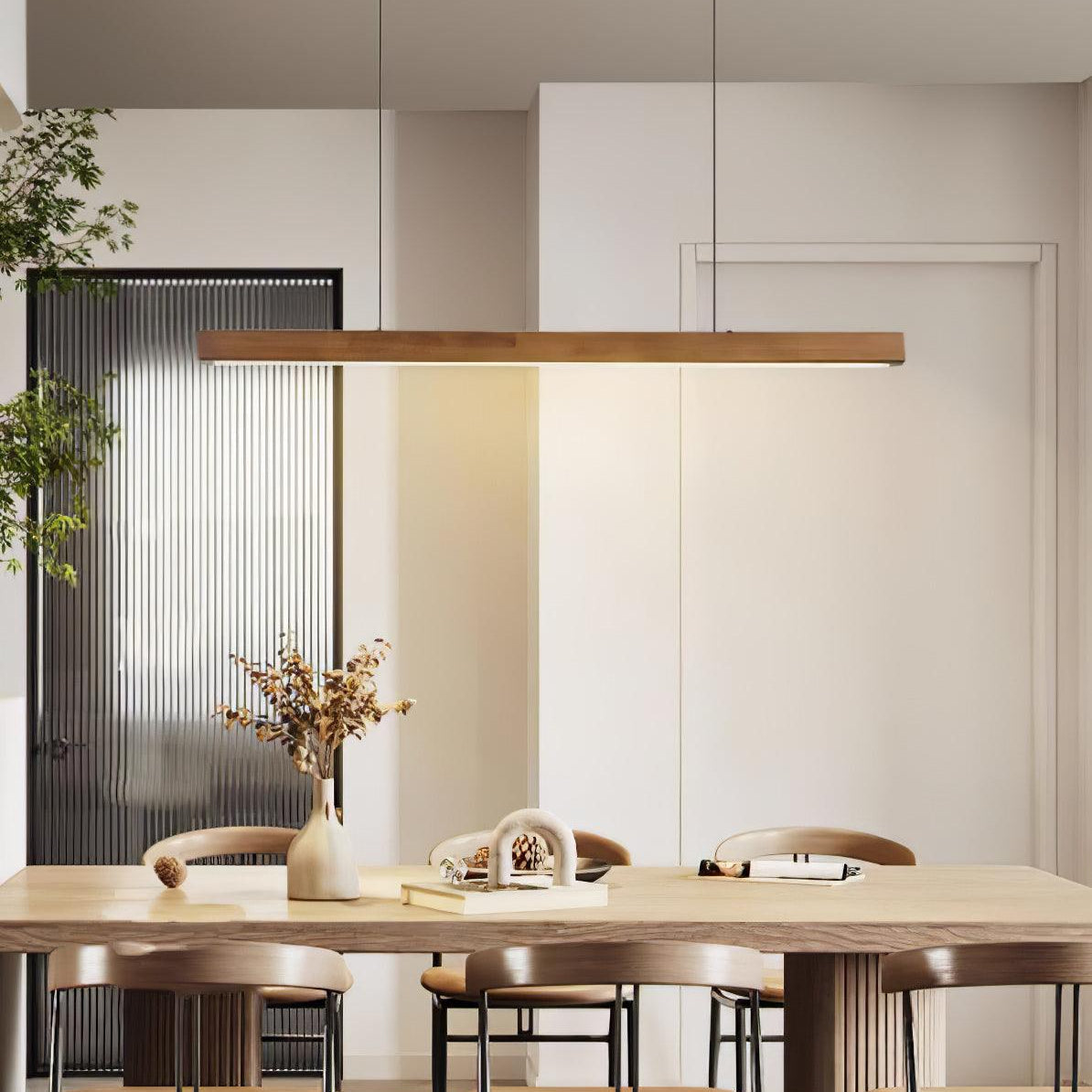LED Hängelampe Holz Linear Warmes Licht Esstisch Kochinsel Minimalistisch Japandi Design Verstellbares Kabel Balkenlampe | Restfield