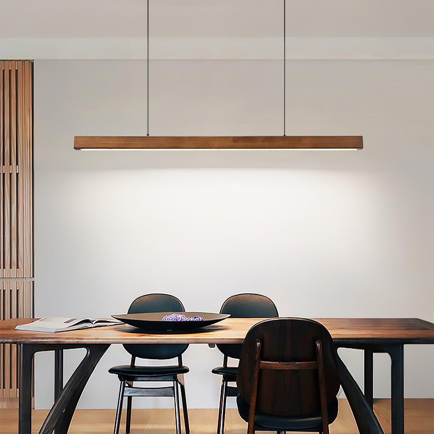 LED Hängelampe Holz Linear Warmes Licht Esstisch Kochinsel Minimalistisch Japandi Design Verstellbares Kabel Balkenlampe | Restfield