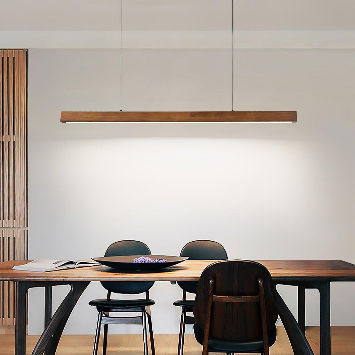 Lineaire Houten Hanglamp — Scandinavische LED Pendel met Verstelbare Hoogte | Sansoti