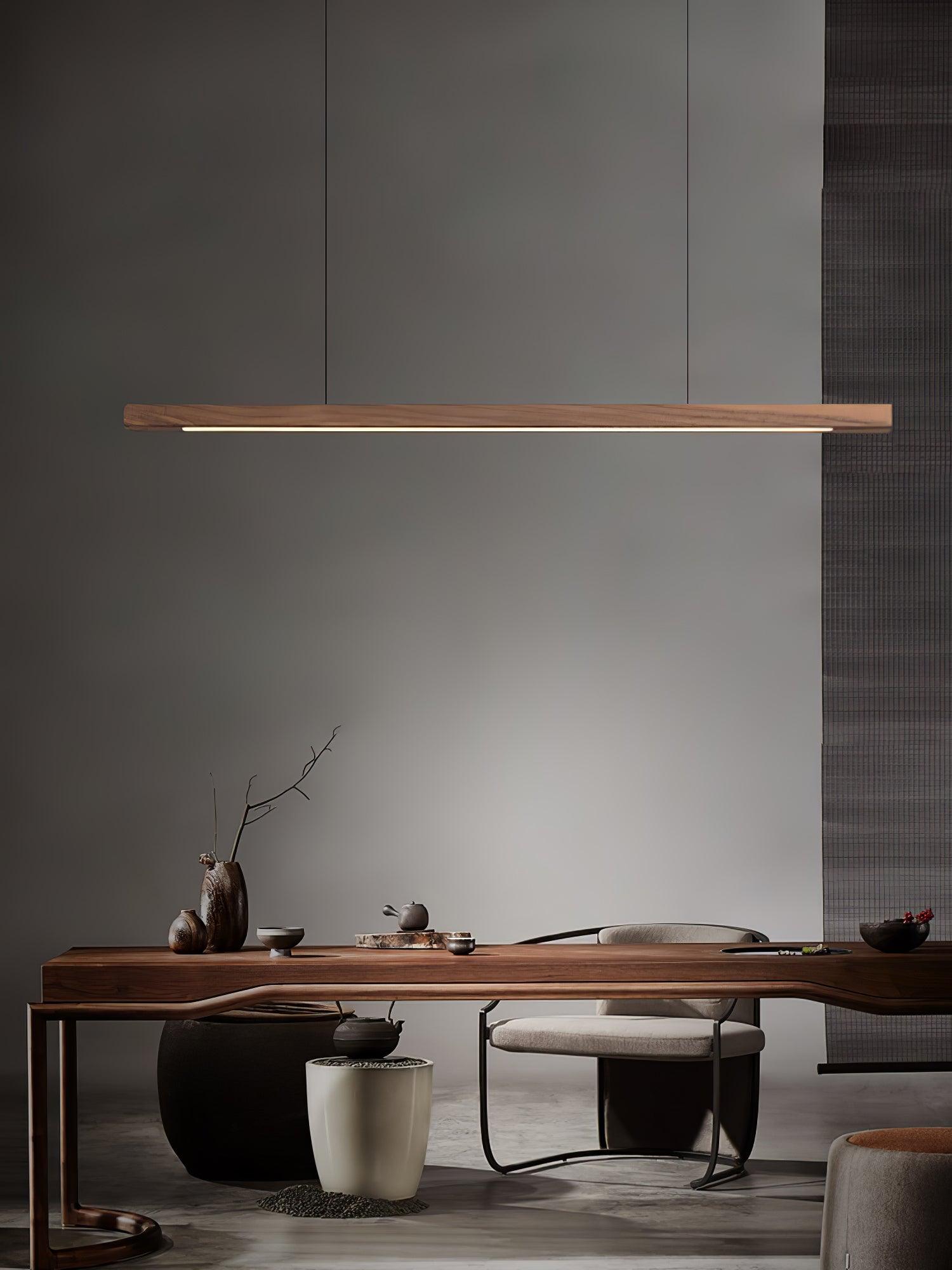 LED Hängelampe Holz Linear Warmes Licht Esstisch Kochinsel Minimalistisch Japandi Design Verstellbares Kabel Balkenlampe | Restfield