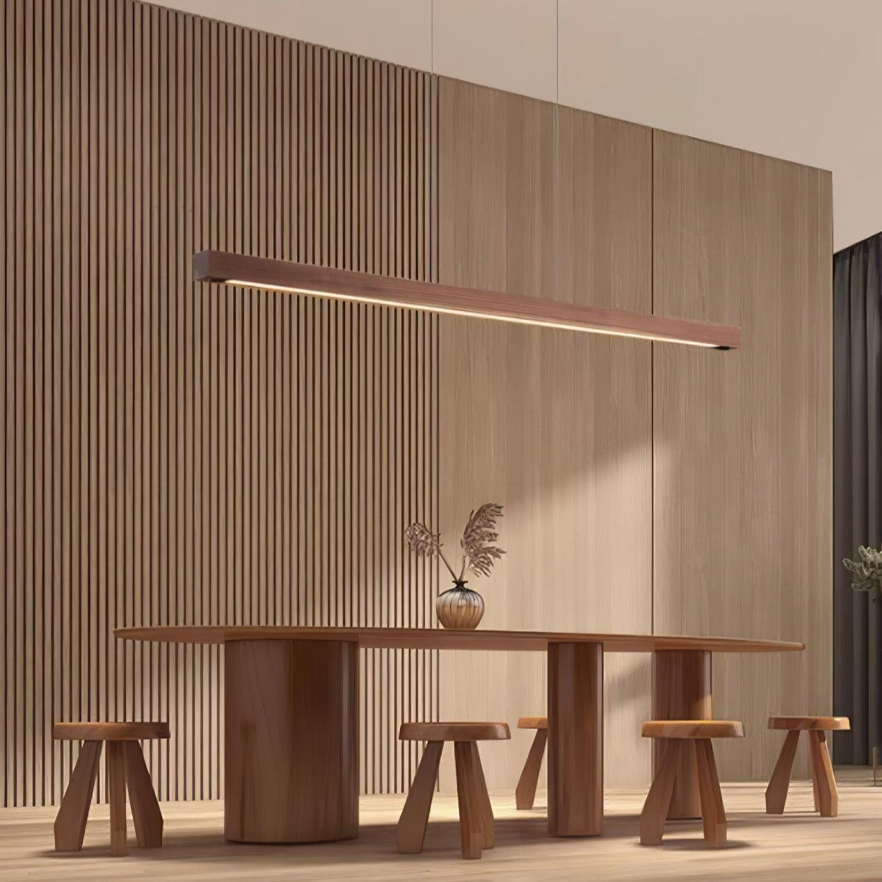 LED Hängelampe Holz Linear Warmes Licht Esstisch Kochinsel Minimalistisch Japandi Design Verstellbares Kabel Balkenlampe | Restfield