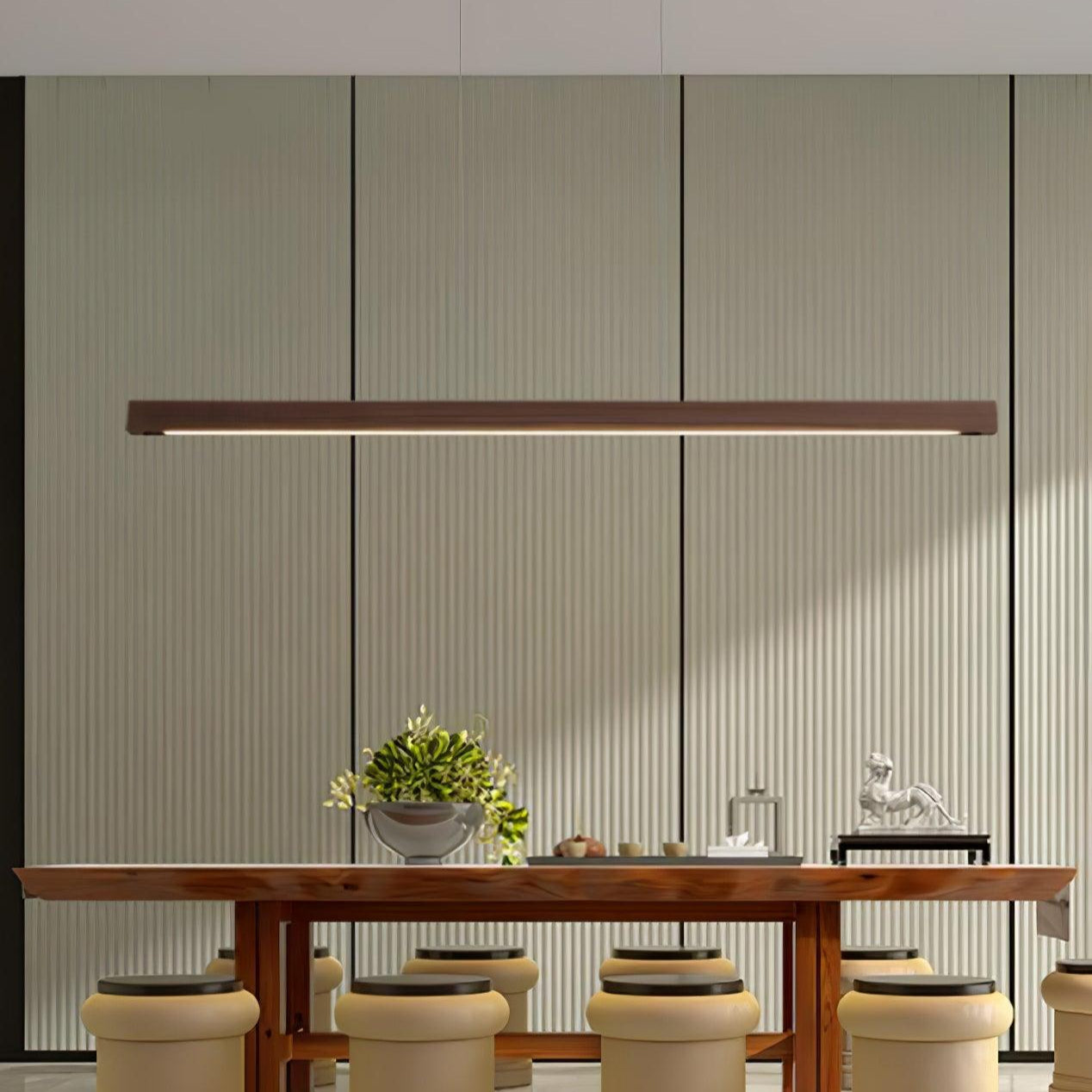 LED Hängelampe Holz Linear Warmes Licht Esstisch Kochinsel Minimalistisch Japandi Design Verstellbares Kabel Balkenlampe | Restfield
