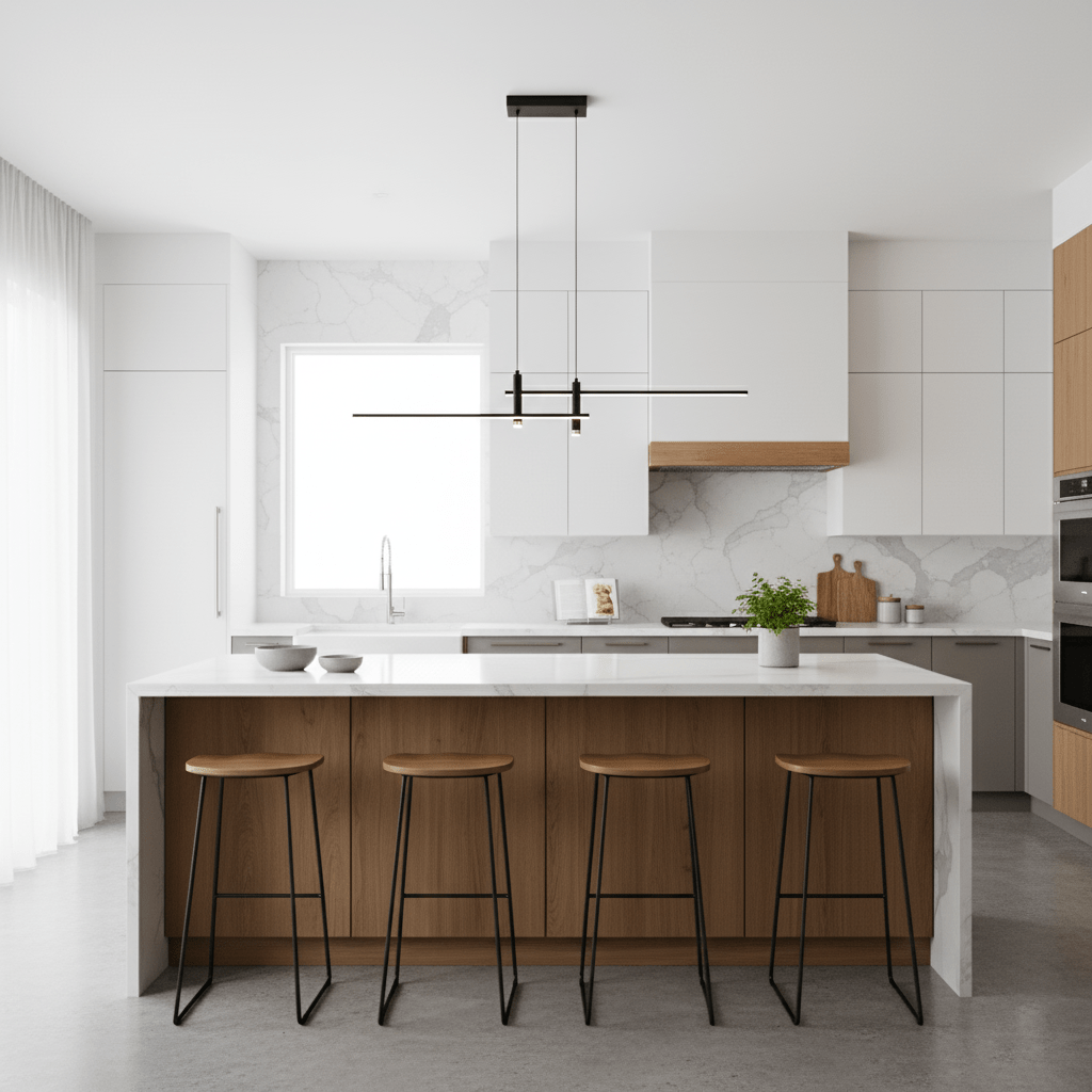 Lineaire hanglamp Links Island • 90/120/150cm • LED geïntegreerd • warm wit/neutraal/koel wit • dimbaar optie • zwart/goud • keuken-eiland boven tafel | Sansoti