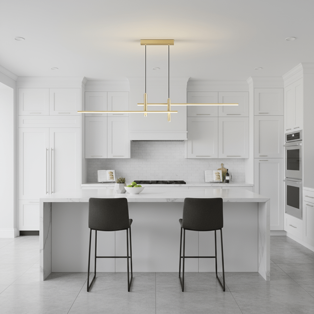 Lineaire hanglamp Links Island • 90/120/150cm • LED geïntegreerd • warm wit/neutraal/koel wit • dimbaar optie • zwart/goud • keuken-eiland boven tafel | Sansoti