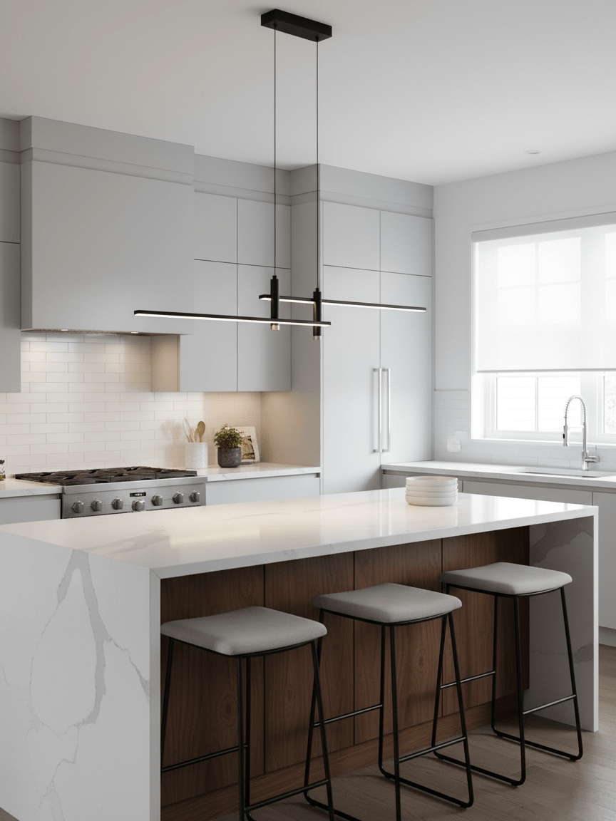 Lineaire hanglamp Links Island • 90/120/150cm • LED geïntegreerd • warm wit/neutraal/koel wit • dimbaar optie • zwart/goud • keuken-eiland boven tafel | Sansoti