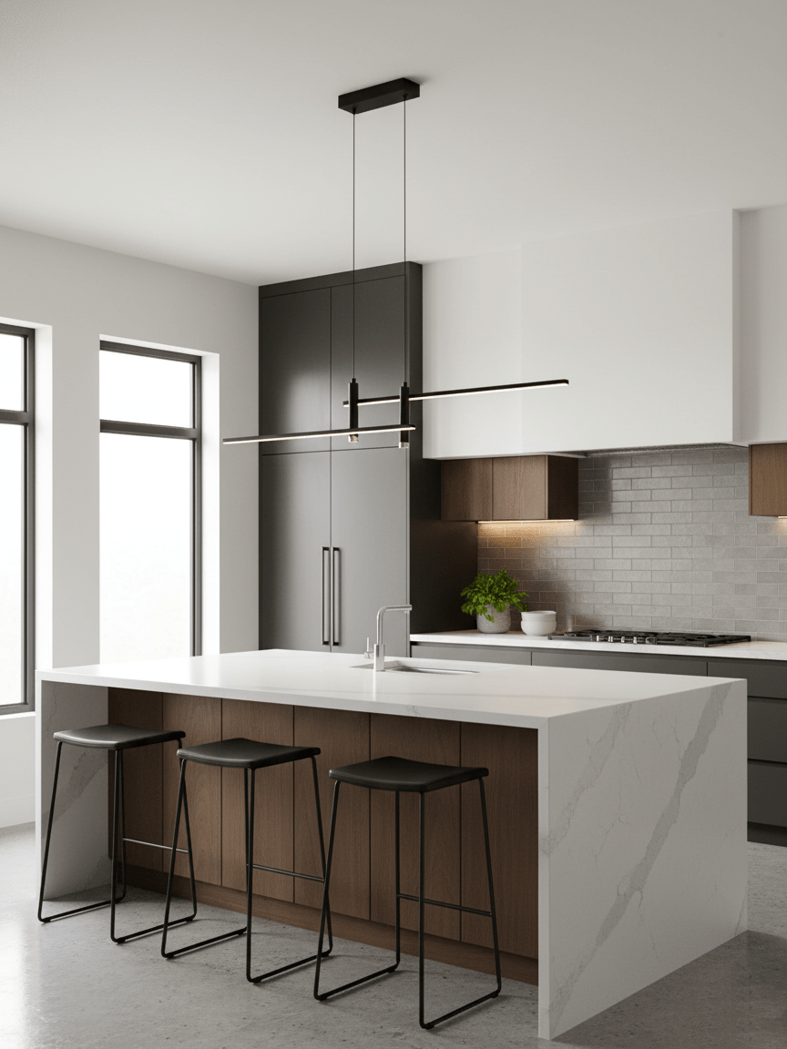 Lineaire hanglamp Links Island • 90/120/150cm • LED geïntegreerd • warm wit/neutraal/koel wit • dimbaar optie • zwart/goud • keuken-eiland boven tafel | Sansoti