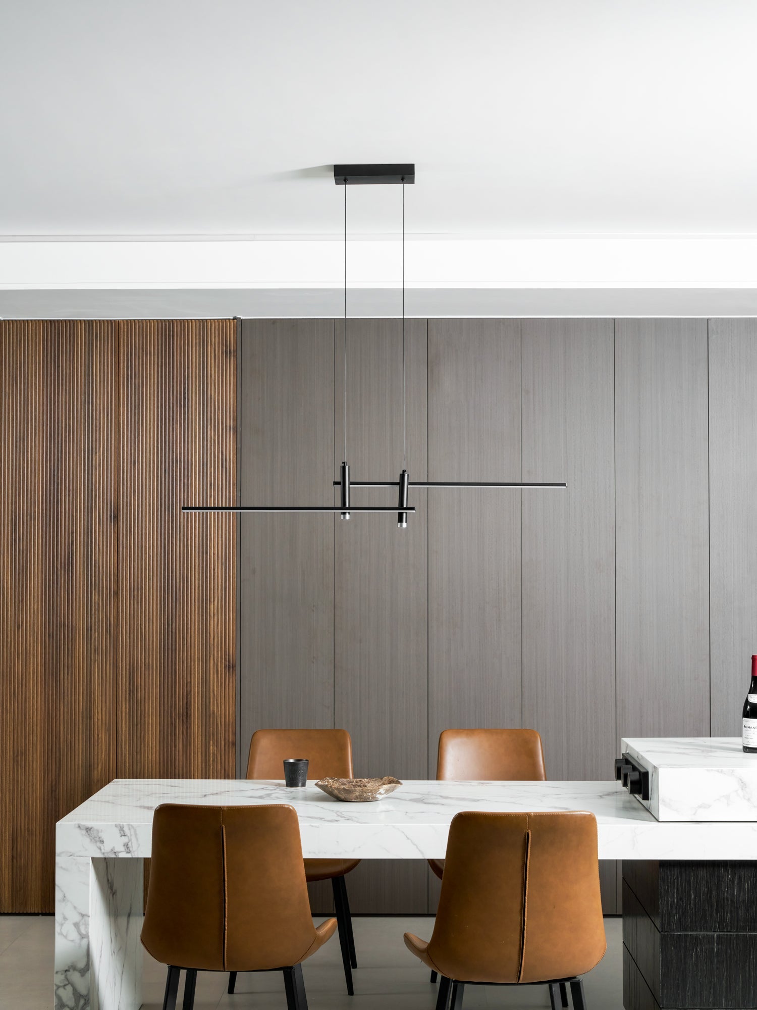 Lineaire hanglamp Links Island • 90/120/150cm • LED geïntegreerd • warm wit/neutraal/koel wit • dimbaar optie • zwart/goud • keuken-eiland boven tafel | Sansoti