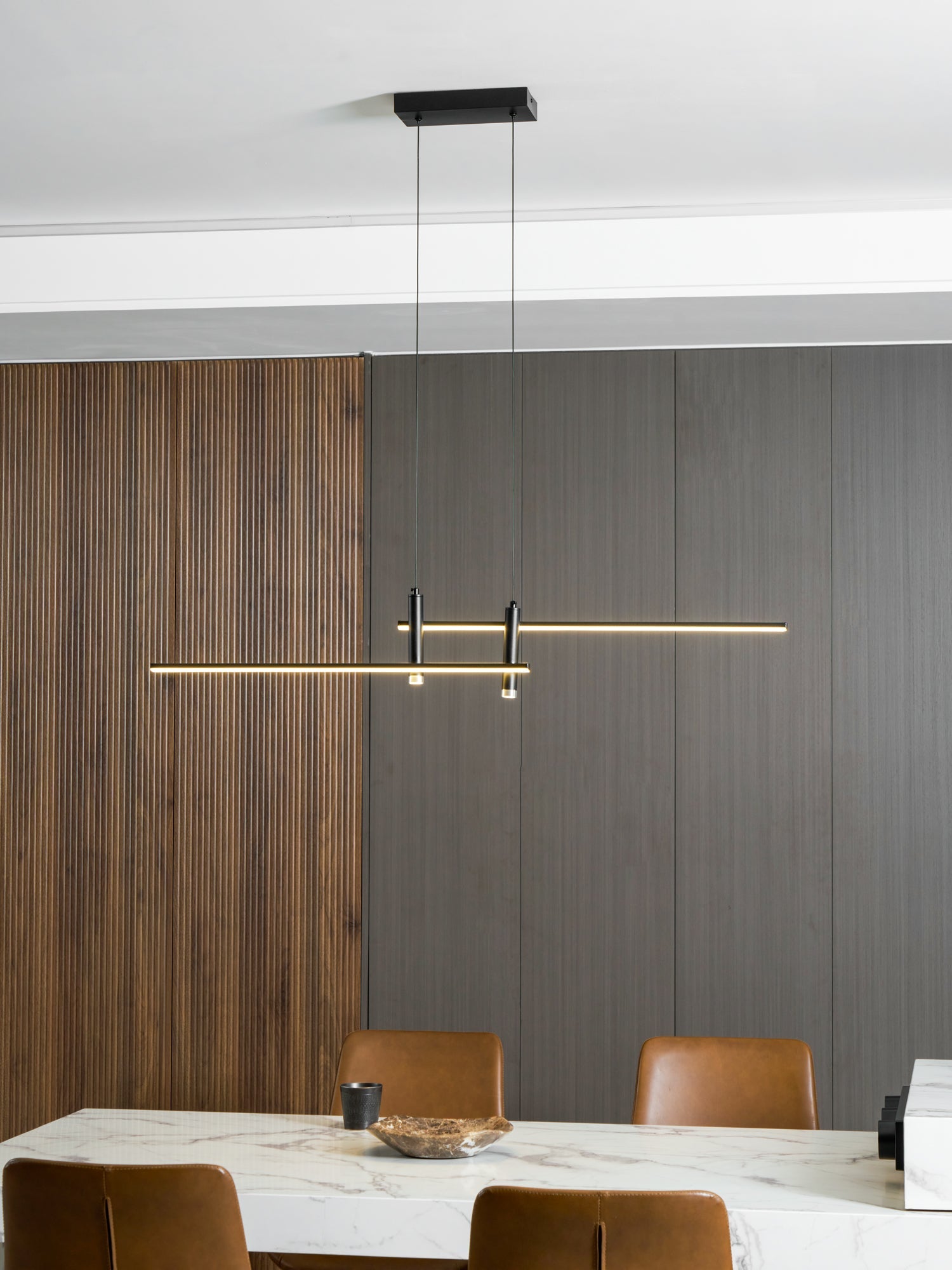 Lineaire hanglamp Links Island • 90/120/150cm • LED geïntegreerd • warm wit/neutraal/koel wit • dimbaar optie • zwart/goud • keuken-eiland boven tafel | Sansoti