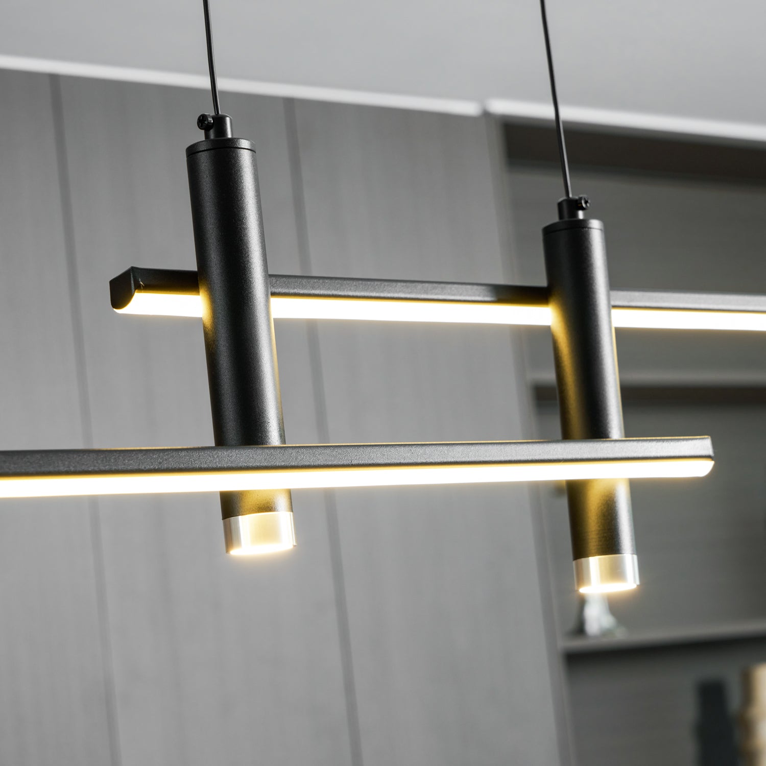 Lineaire hanglamp Links Island • 90/120/150cm • LED geïntegreerd • warm wit/neutraal/koel wit • dimbaar optie • zwart/goud • keuken-eiland boven tafel | Sansoti