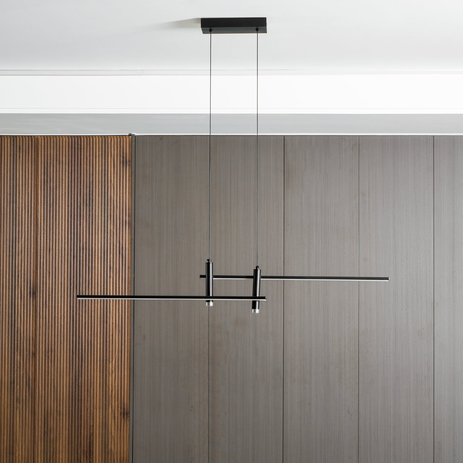 Lineaire hanglamp Links Island • 90/120/150cm • LED geïntegreerd • warm wit/neutraal/koel wit • dimbaar optie • zwart/goud • keuken-eiland boven tafel | Sansoti