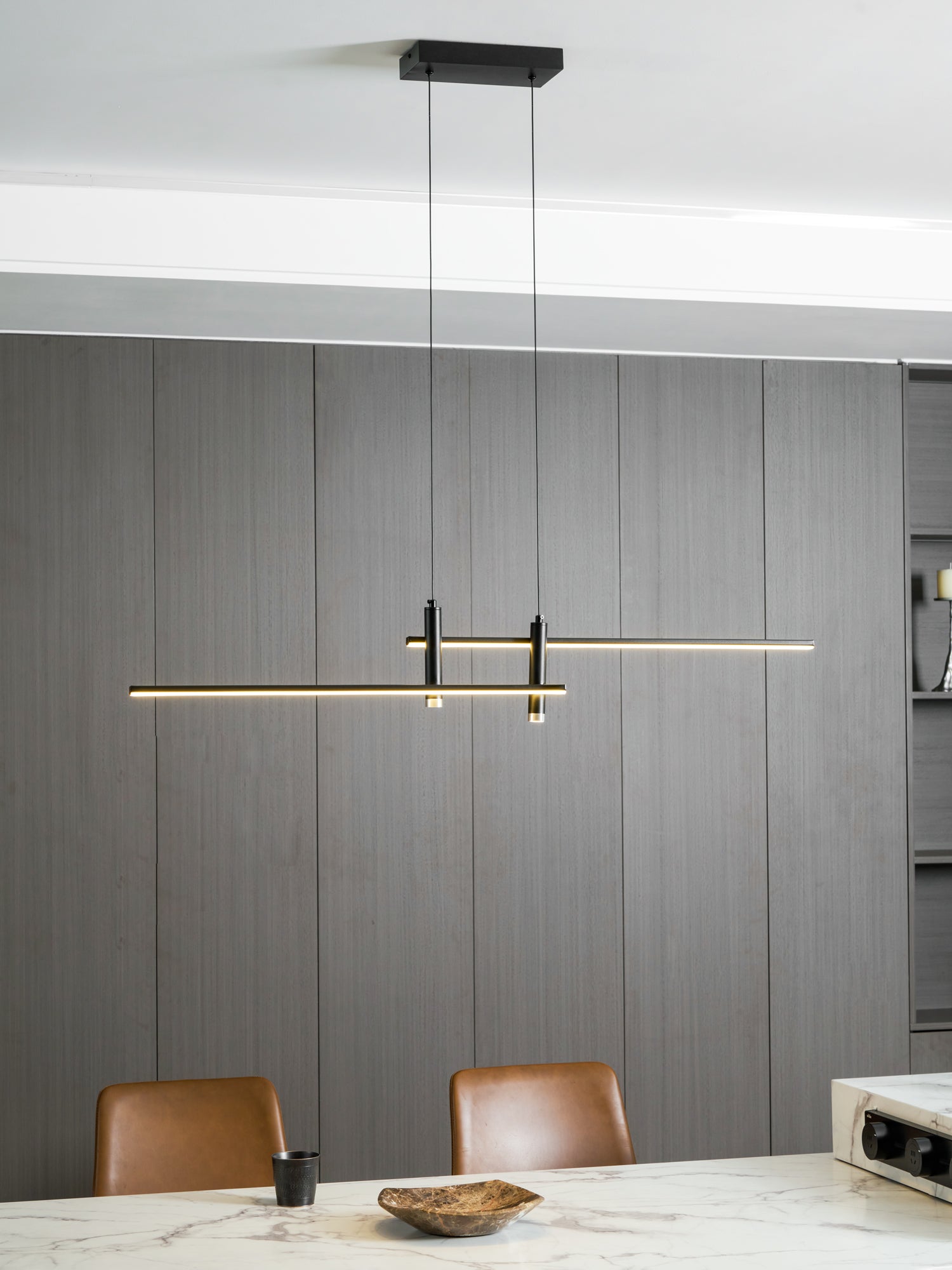 Lineaire hanglamp Links Island • 90/120/150cm • LED geïntegreerd • warm wit/neutraal/koel wit • dimbaar optie • zwart/goud • keuken-eiland boven tafel | Sansoti