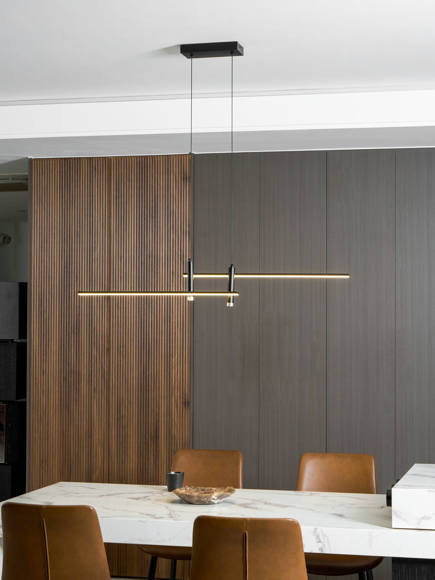 Lineaire hanglamp Links Island • 90/120/150cm • LED geïntegreerd • warm wit/neutraal/koel wit • dimbaar optie • zwart/goud • keuken-eiland boven tafel | Sansoti