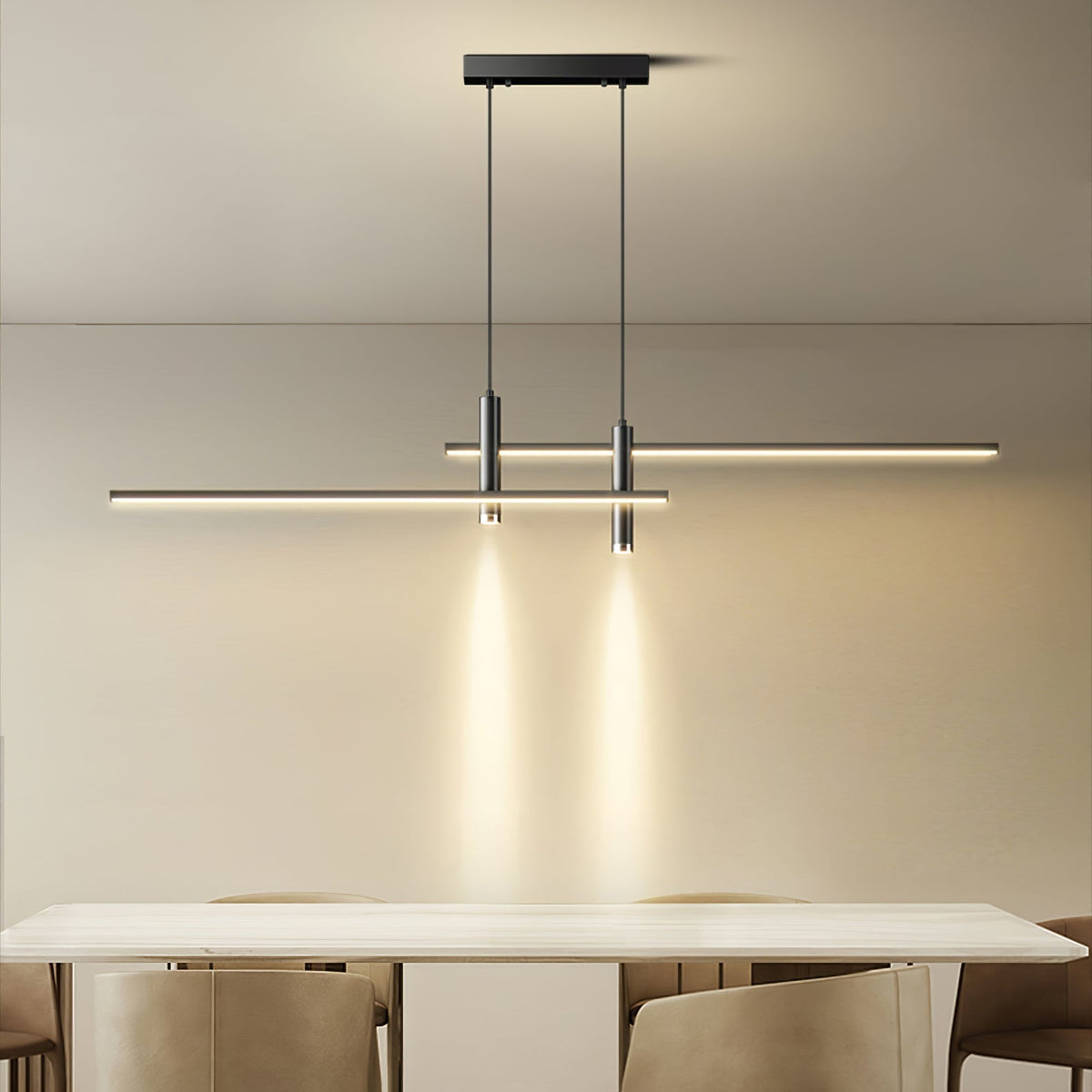 Linear Pendant Light Metal Adjustable Cord Dining Room Kitchen Island Spotlights Black Gold 90-120cm Modern Design | Sansoti