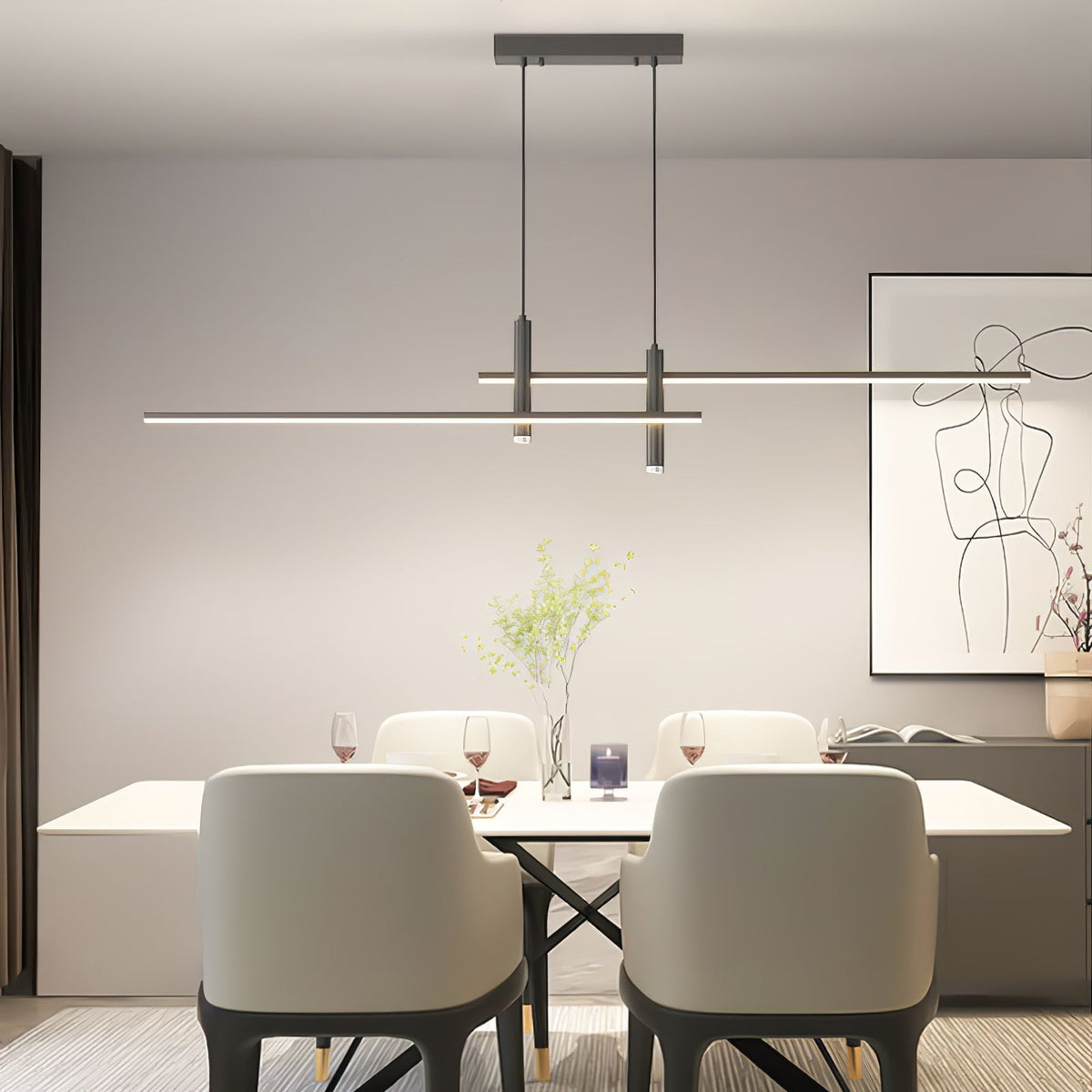 Linear Pendant Light Metal Adjustable Cord Dining Room Kitchen Island Spotlights Black Gold 90-120cm Modern Design | Sansoti