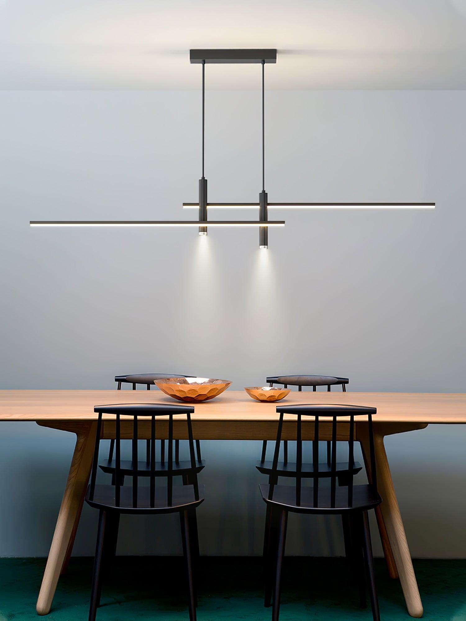 Lineaire hanglamp Links Island • 90/120/150cm • LED geïntegreerd • warm wit/neutraal/koel wit • dimbaar optie • zwart/goud • keuken-eiland boven tafel | Sansoti