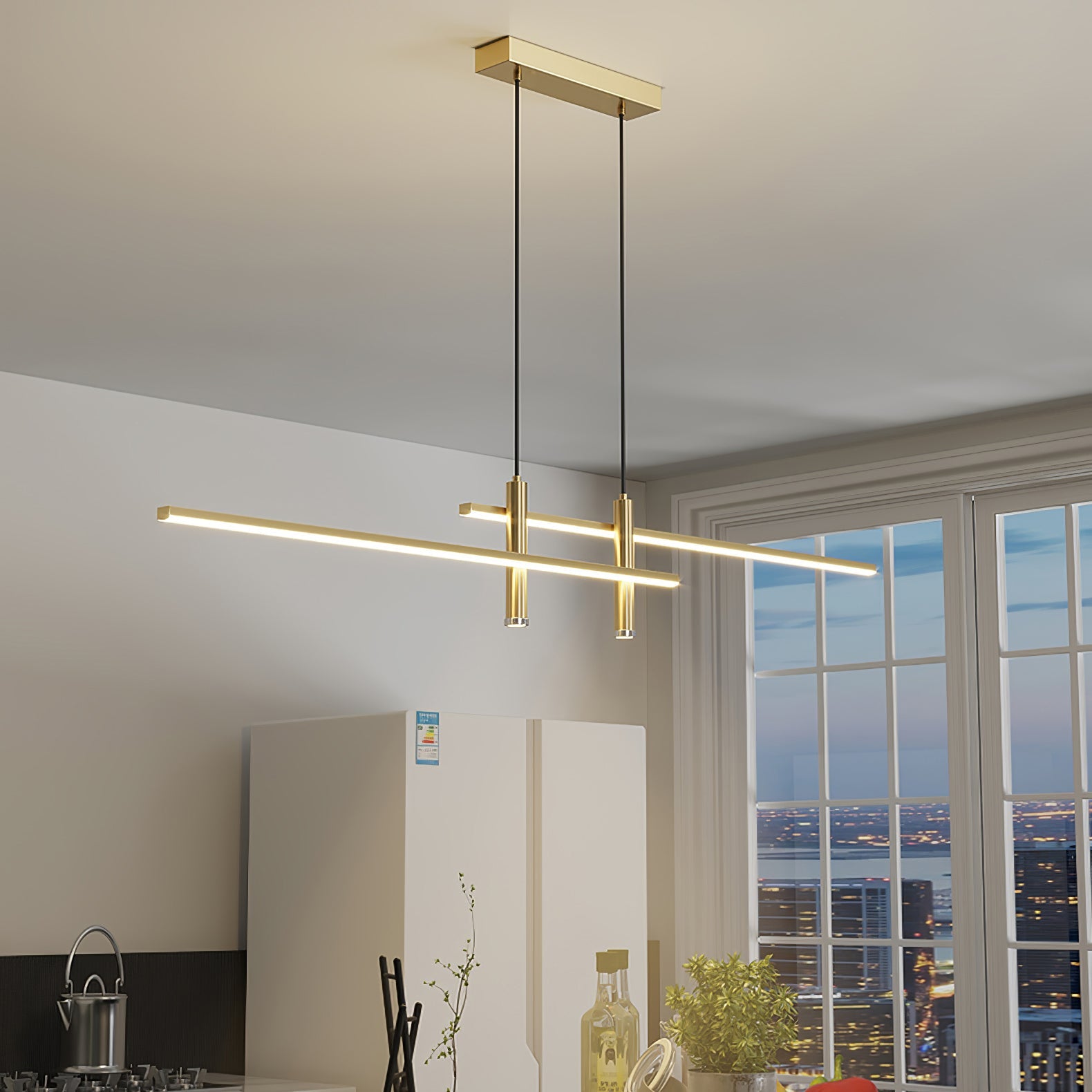 Lineaire hanglamp Links Island • 90/120/150cm • LED geïntegreerd • warm wit/neutraal/koel wit • dimbaar optie • zwart/goud • keuken-eiland boven tafel | Sansoti