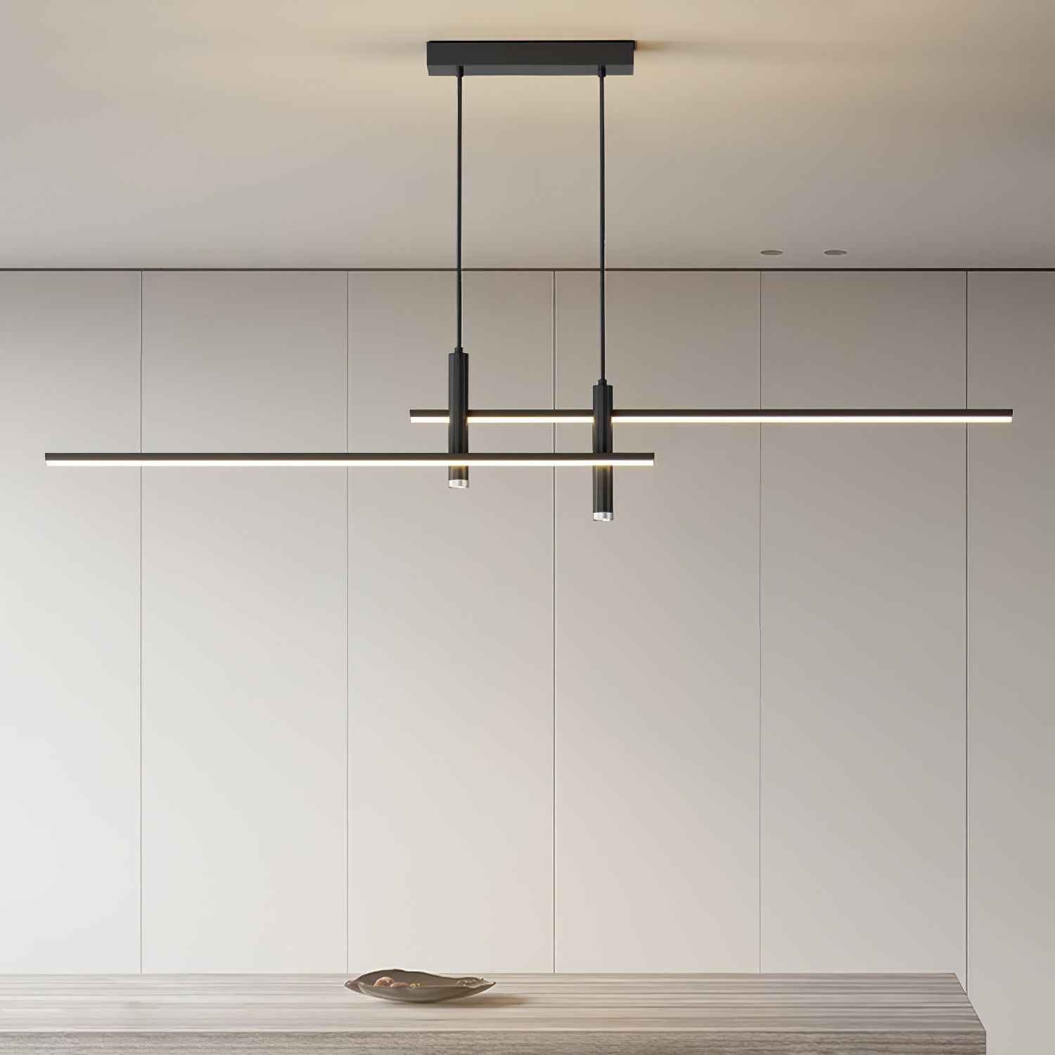 Lineaire hanglamp Links Island • 90/120/150cm • LED geïntegreerd • warm wit/neutraal/koel wit • dimbaar optie • zwart/goud • keuken-eiland boven tafel | Sansoti