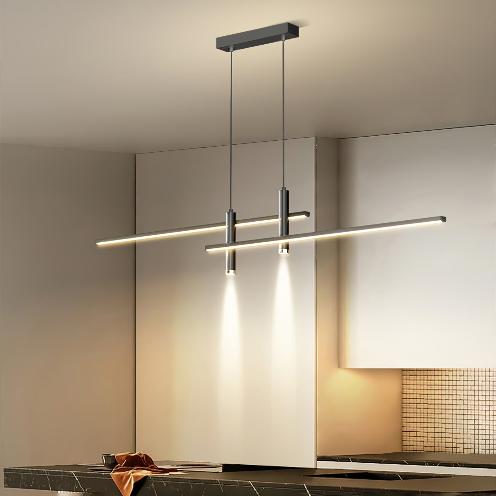 Lineaire hanglamp Links Island • 90/120/150cm • LED geïntegreerd • warm wit/neutraal/koel wit • dimbaar optie • zwart/goud • keuken-eiland boven tafel | Sansoti