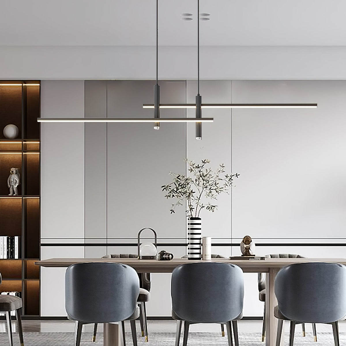 Linear Pendant Light Metal Adjustable Cord Dining Room Kitchen Island Spotlights Black Gold 90-120cm Modern Design | Sansoti
