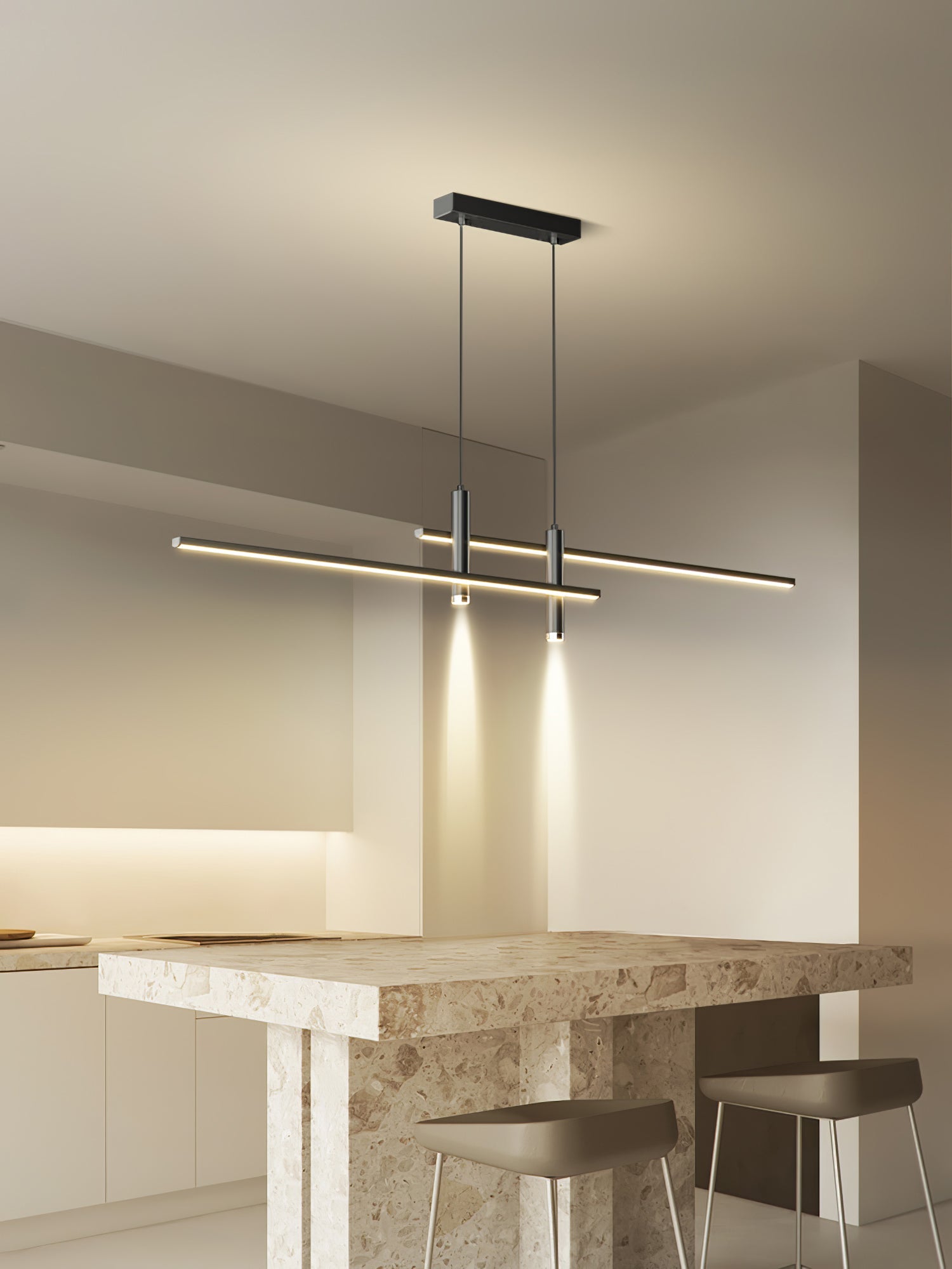 Lineaire hanglamp Links Island • 90/120/150cm • LED geïntegreerd • warm wit/neutraal/koel wit • dimbaar optie • zwart/goud • keuken-eiland boven tafel | Sansoti