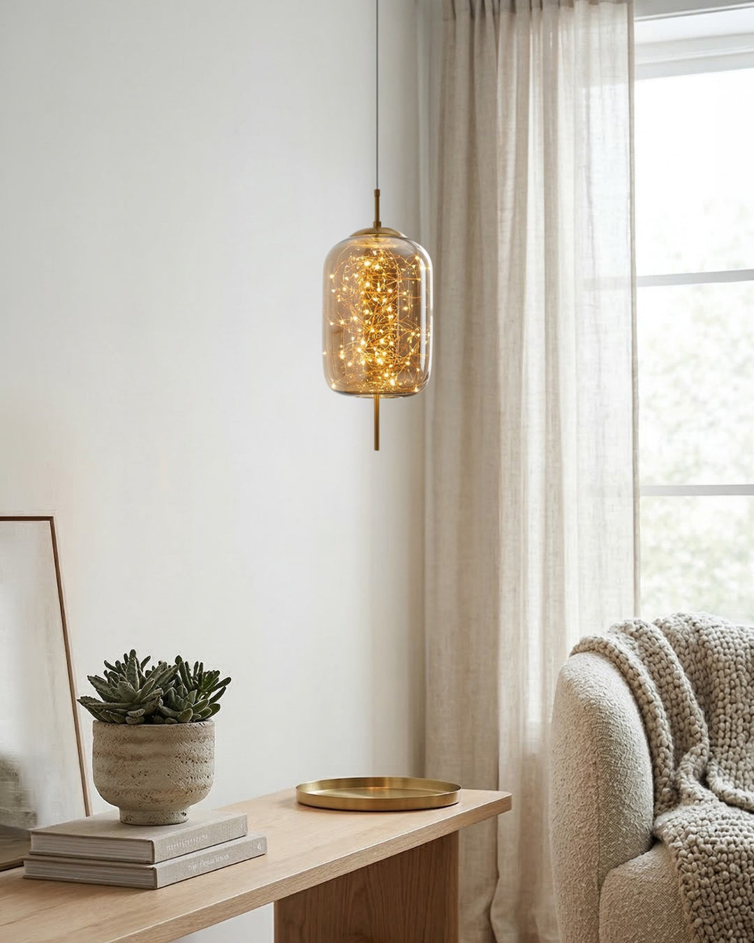Glazen hanglamp LIV met rookachtige afwerking en warm wit licht – scandinavisch design met handafgewerkt glas – 3 maten beschikbaar | Sansoti