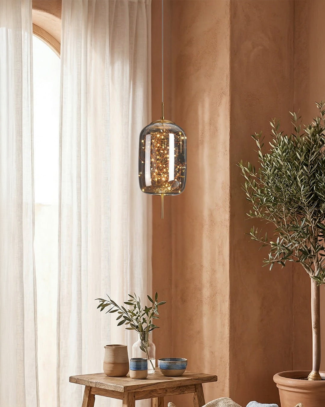Glazen hanglamp LIV met rookachtige afwerking en warm wit licht – scandinavisch design met handafgewerkt glas – 3 maten beschikbaar | Sansoti