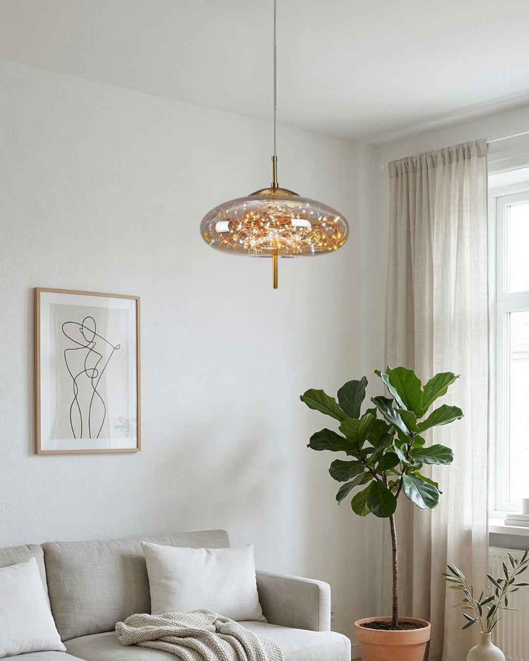 Glazen hanglamp LIV met rookachtige afwerking en warm wit licht – scandinavisch design met handafgewerkt glas – 3 maten beschikbaar | Sansoti