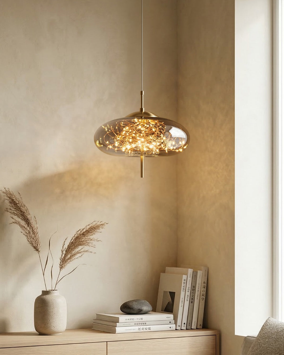 Glazen hanglamp LIV met rookachtige afwerking en warm wit licht – scandinavisch design met handafgewerkt glas – 3 maten beschikbaar | Sansoti