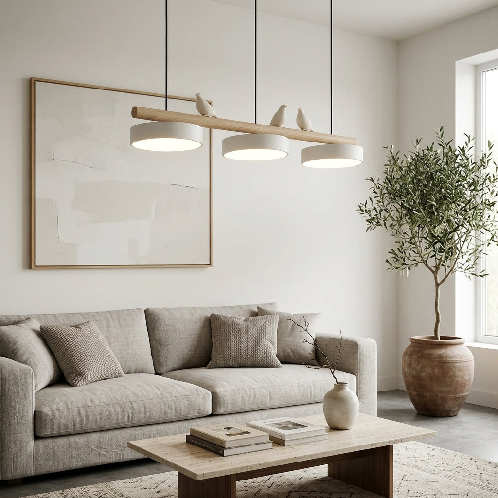 Hanglamp Hout Design Vogelvorm Drie Kappen Scandinavisch Keukeneiland | Sansoti