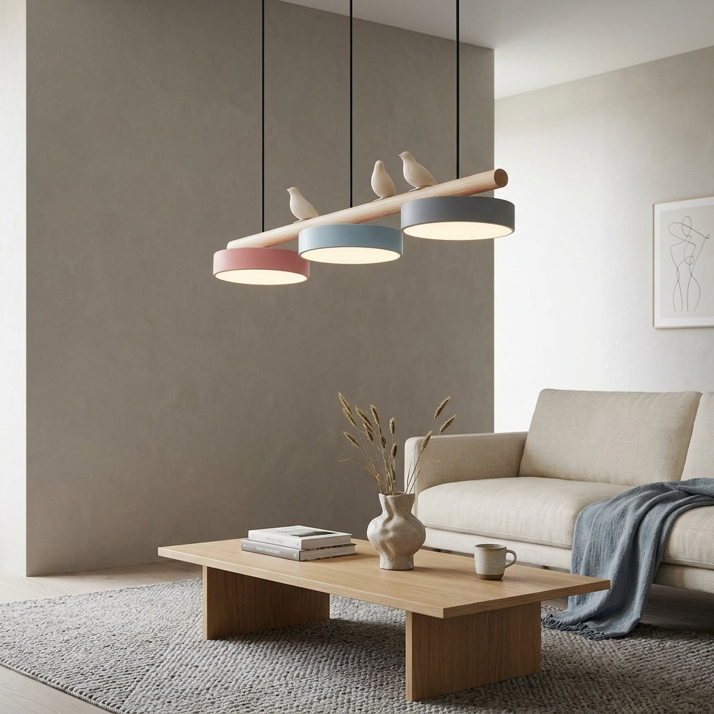 Hanglamp Hout Design Vogelvorm Drie Kappen Scandinavisch Keukeneiland | Sansoti