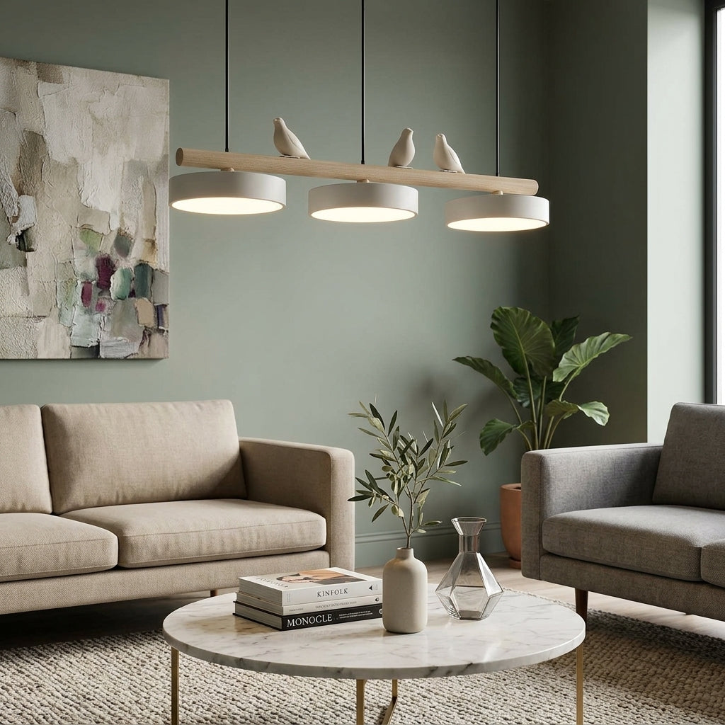 Hanglamp Hout Design Vogelvorm Drie Kappen Scandinavisch Keukeneiland | Sansoti